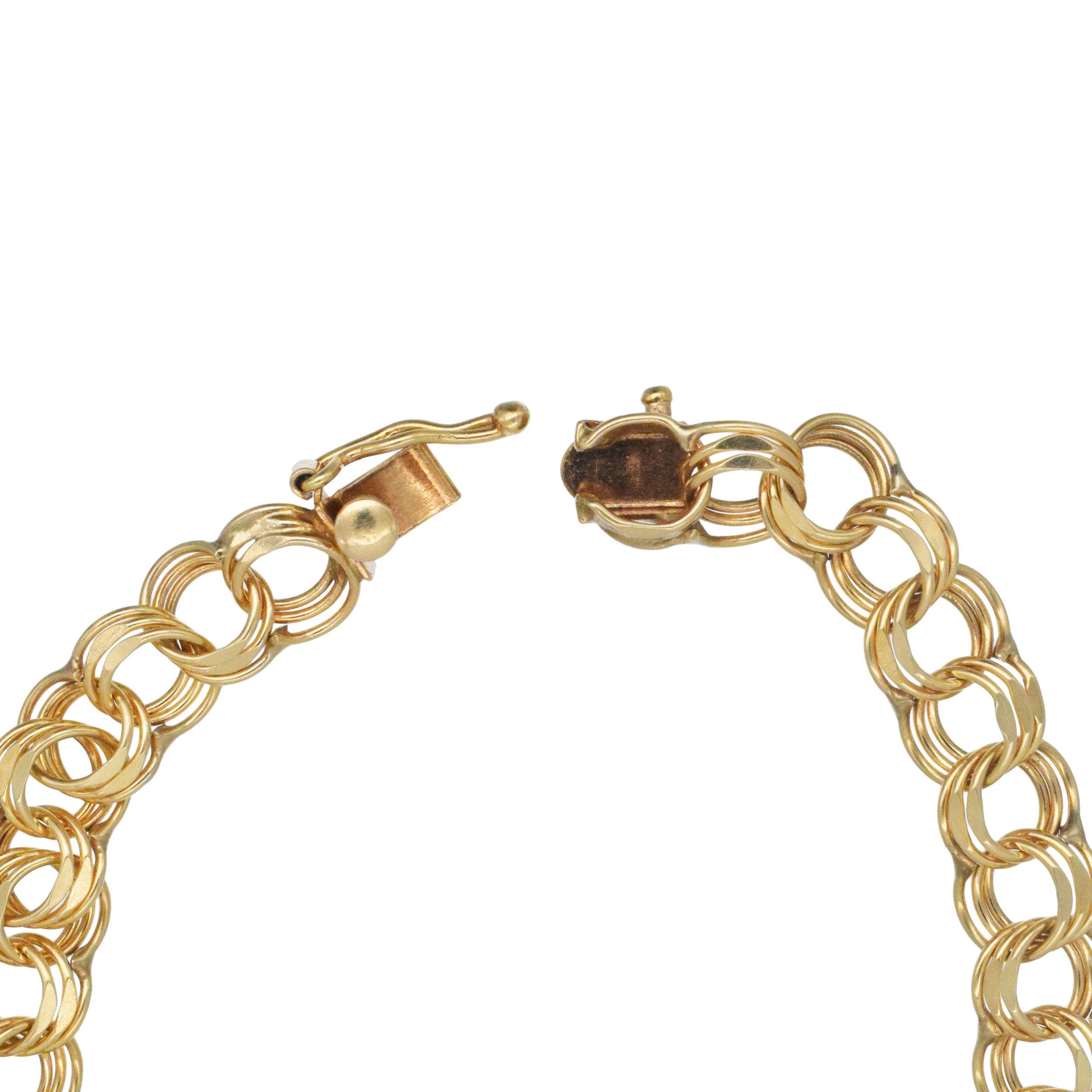 14k Yellow Gold Triple Link Charm Bracelet