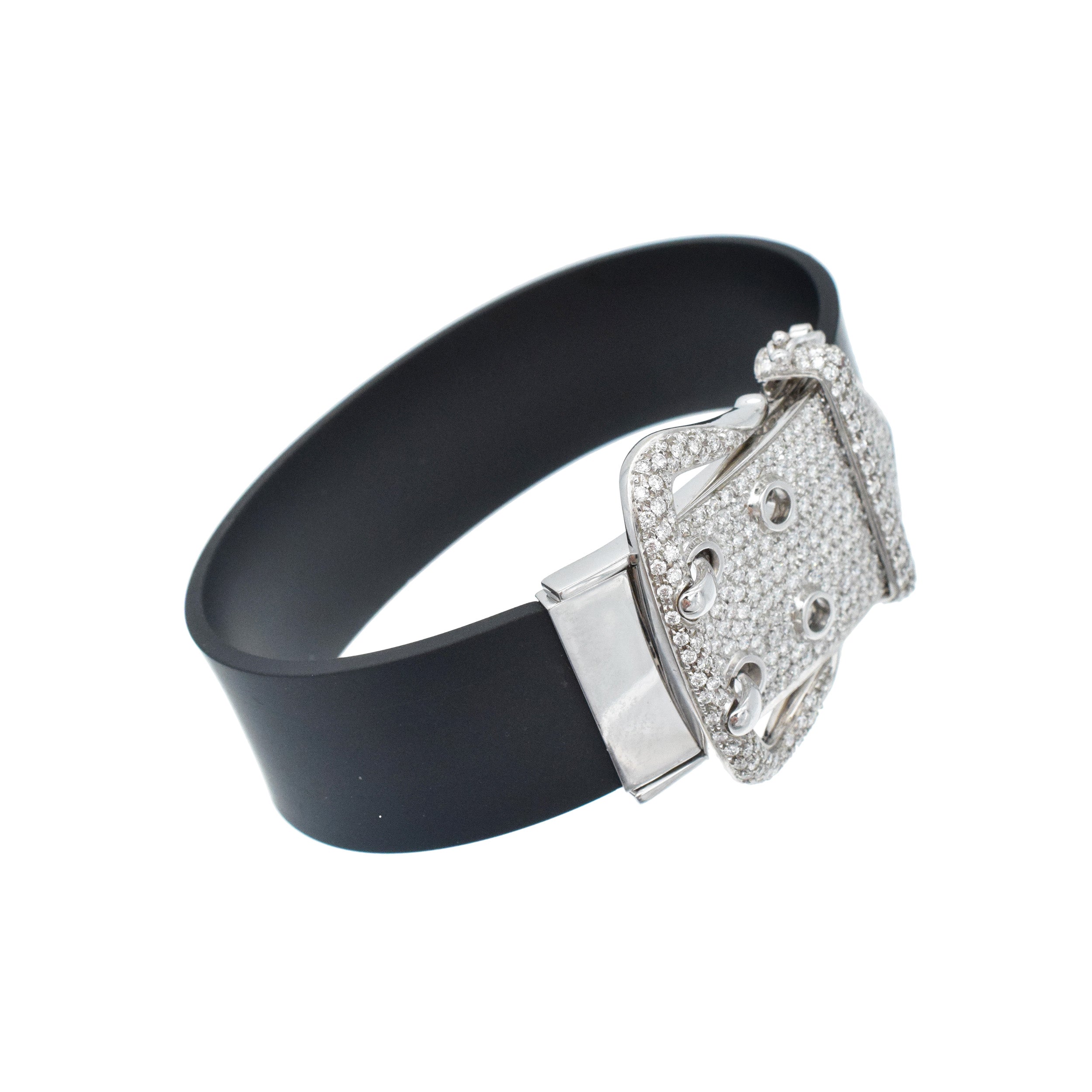 Hans D. Krieger Diamond Buckle Bracelet in 18k White Gold & black rubber