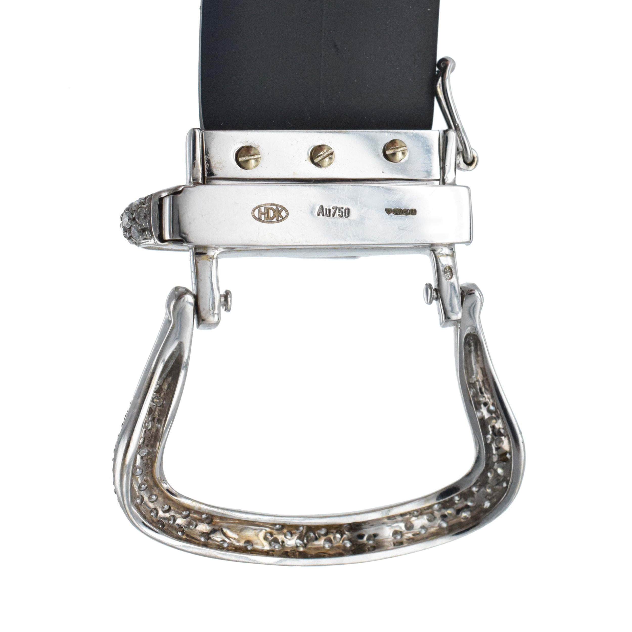 Hans D. Krieger Diamond Buckle Bracelet in 18k White Gold & black rubber