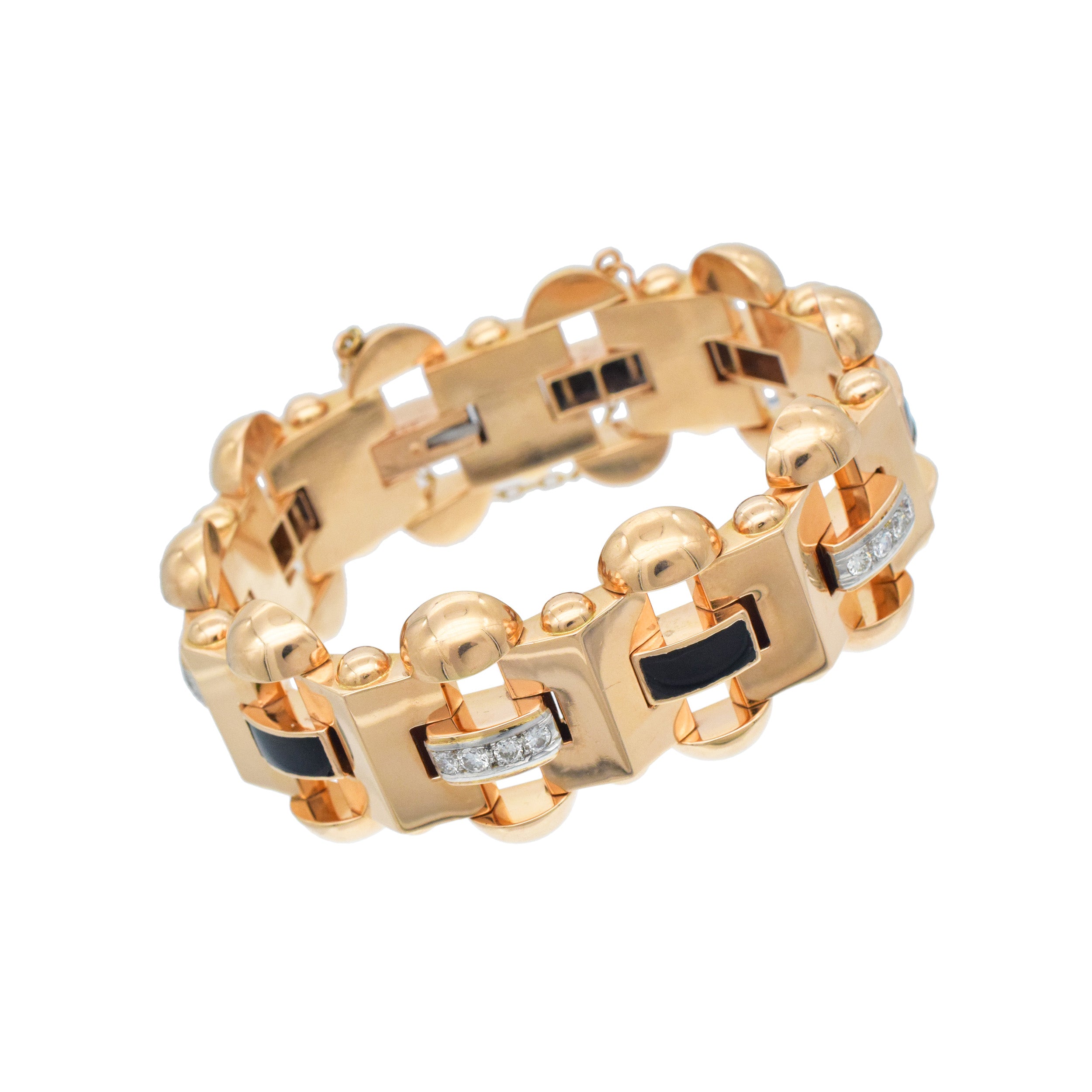 Retro Diamond And Onyx Statement Bracelet In 18k Rose Gold
