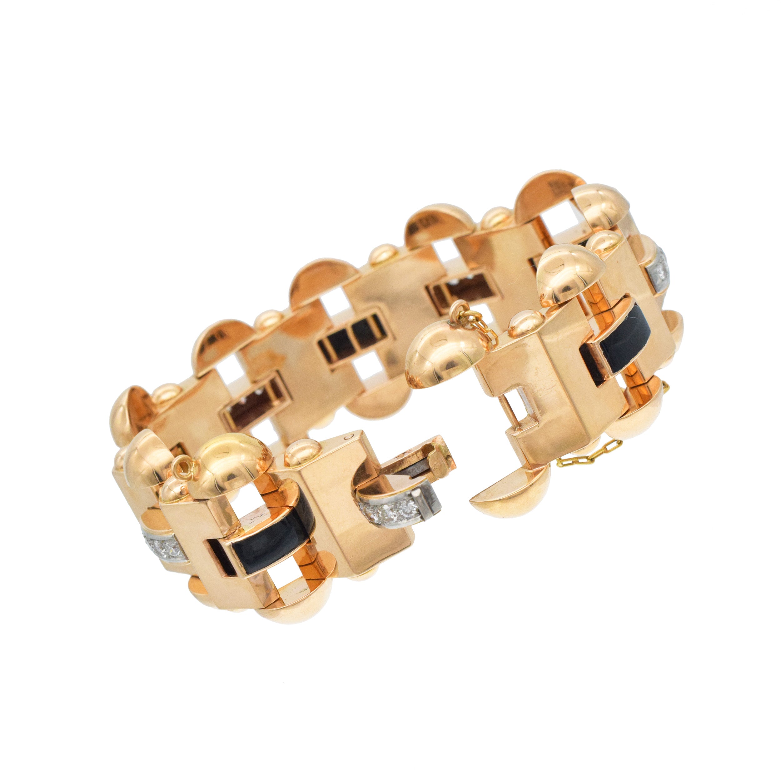 Retro Diamond And Onyx Statement Bracelet In 18k Rose Gold