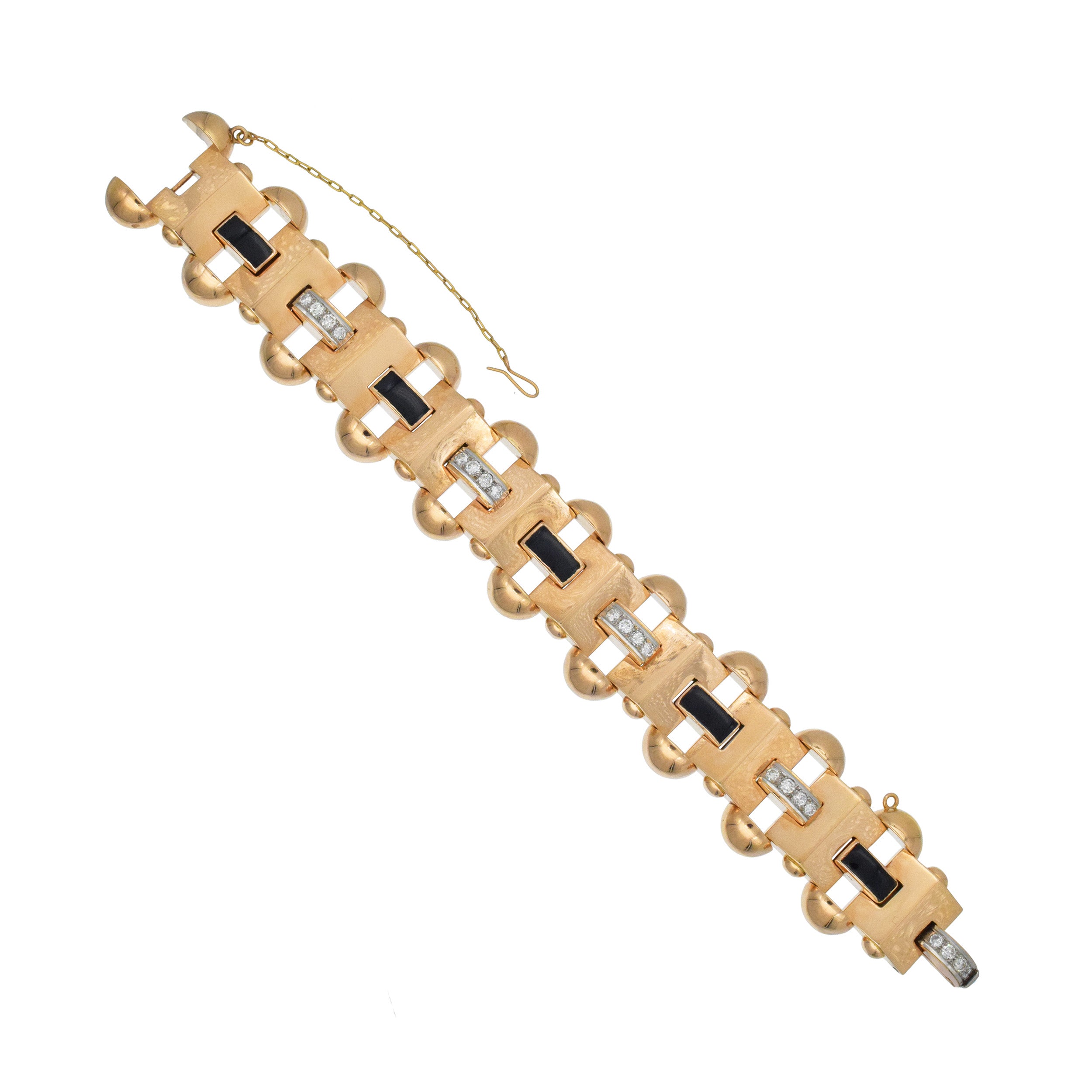 Retro Diamond And Onyx Statement Bracelet In 18k Rose Gold