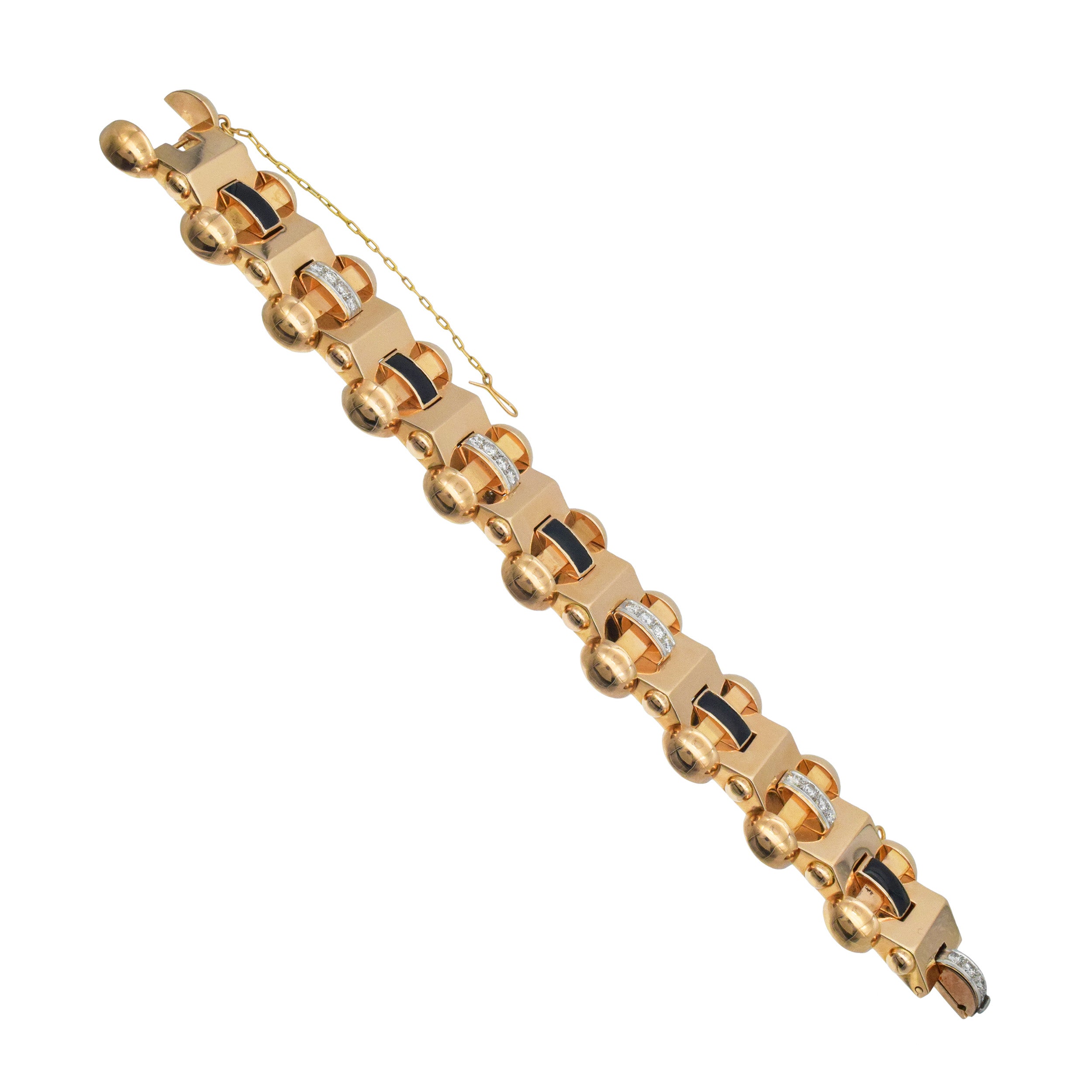 Retro Diamond And Onyx Statement Bracelet In 18k Rose Gold