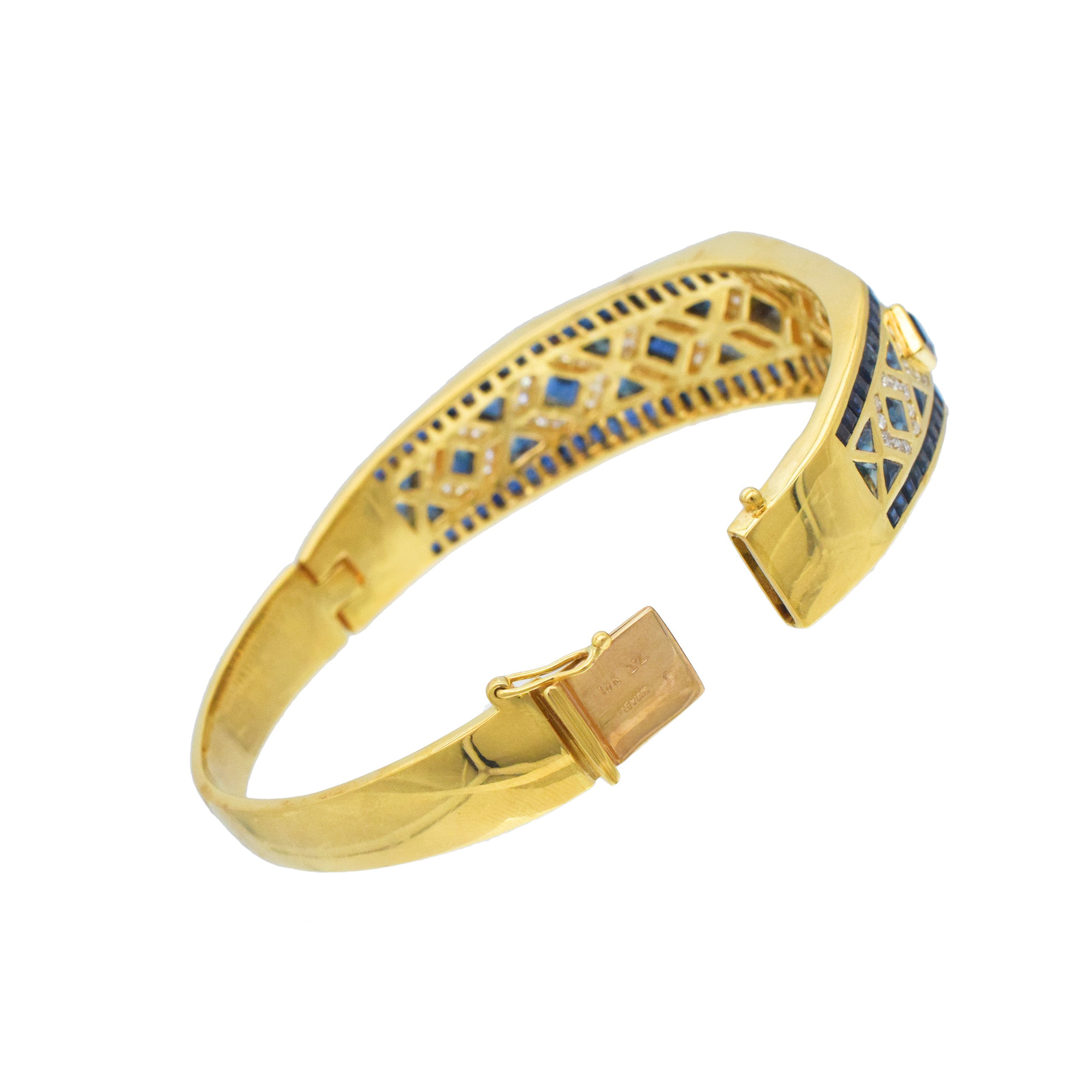 Levian Sapphire And Diamond Bangle Bracelet In 18k Yellow Gold