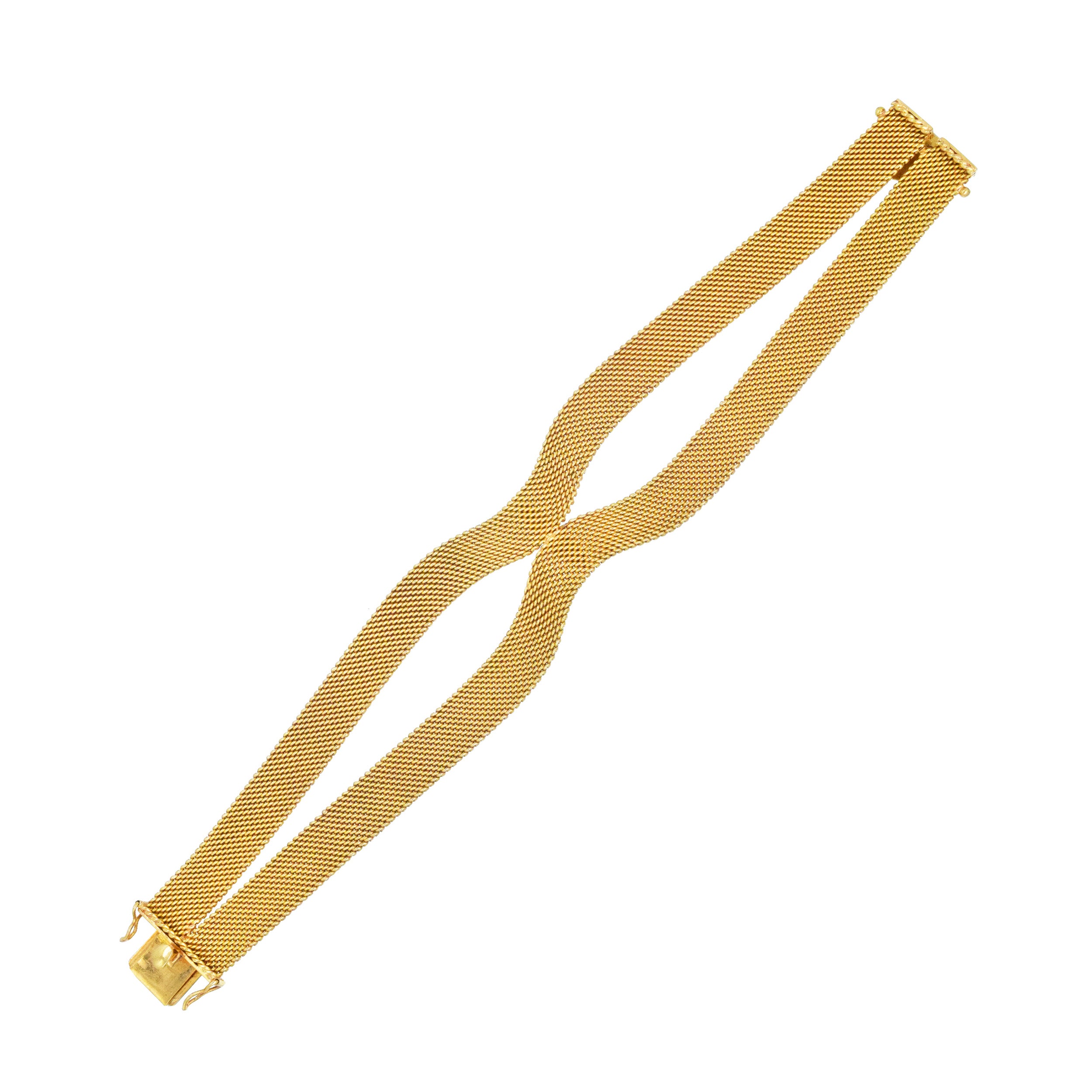 18k Yellow Gold And Enamel 3D Lady Face Brooch / Bracelet Clip, With Mesh Split Bracelet In 18k Yellow Gold