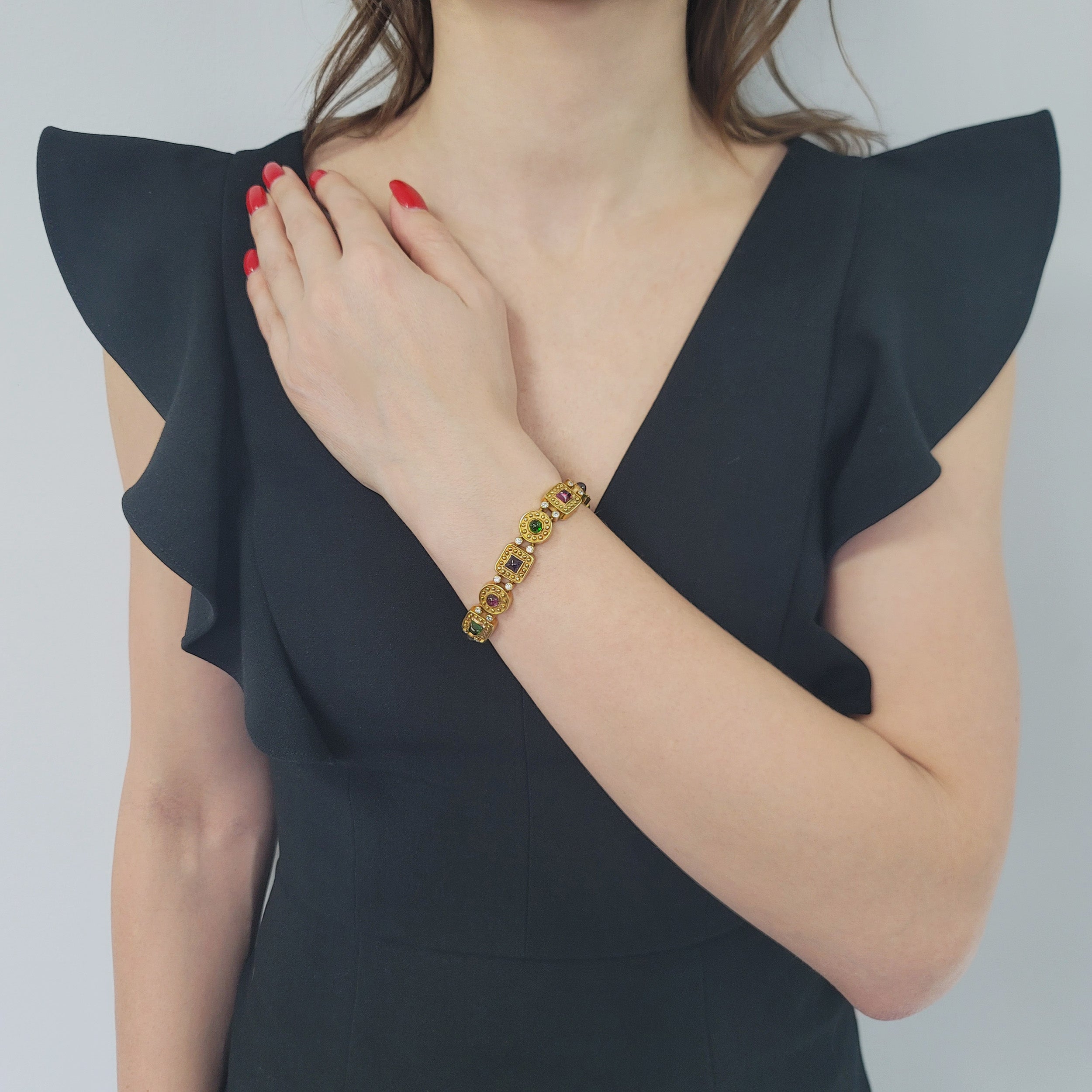 Multi-Gemstone And Diamond Bracelet In 18k Yellow Gold