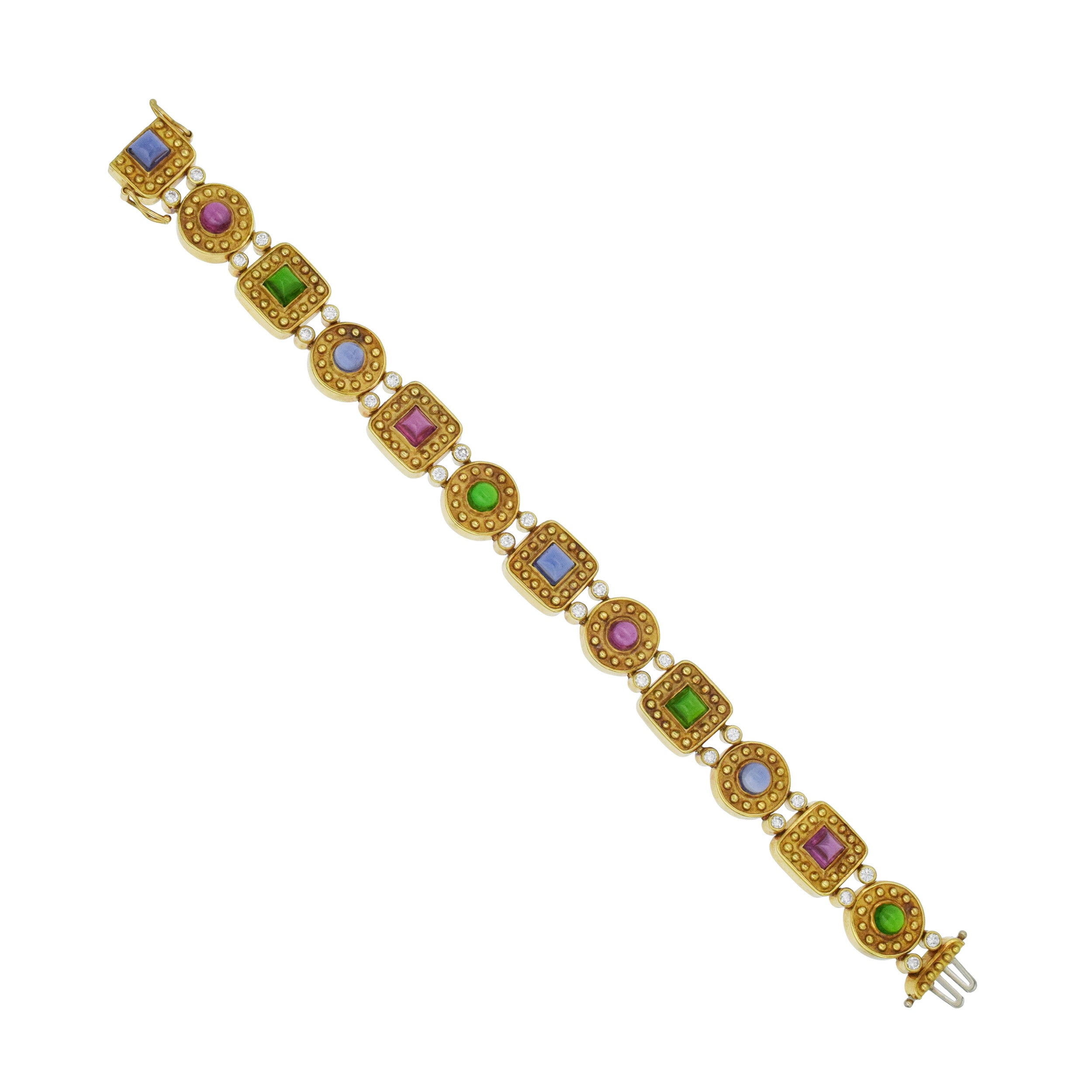 Multi-Gemstone And Diamond Bracelet In 18k Yellow Gold