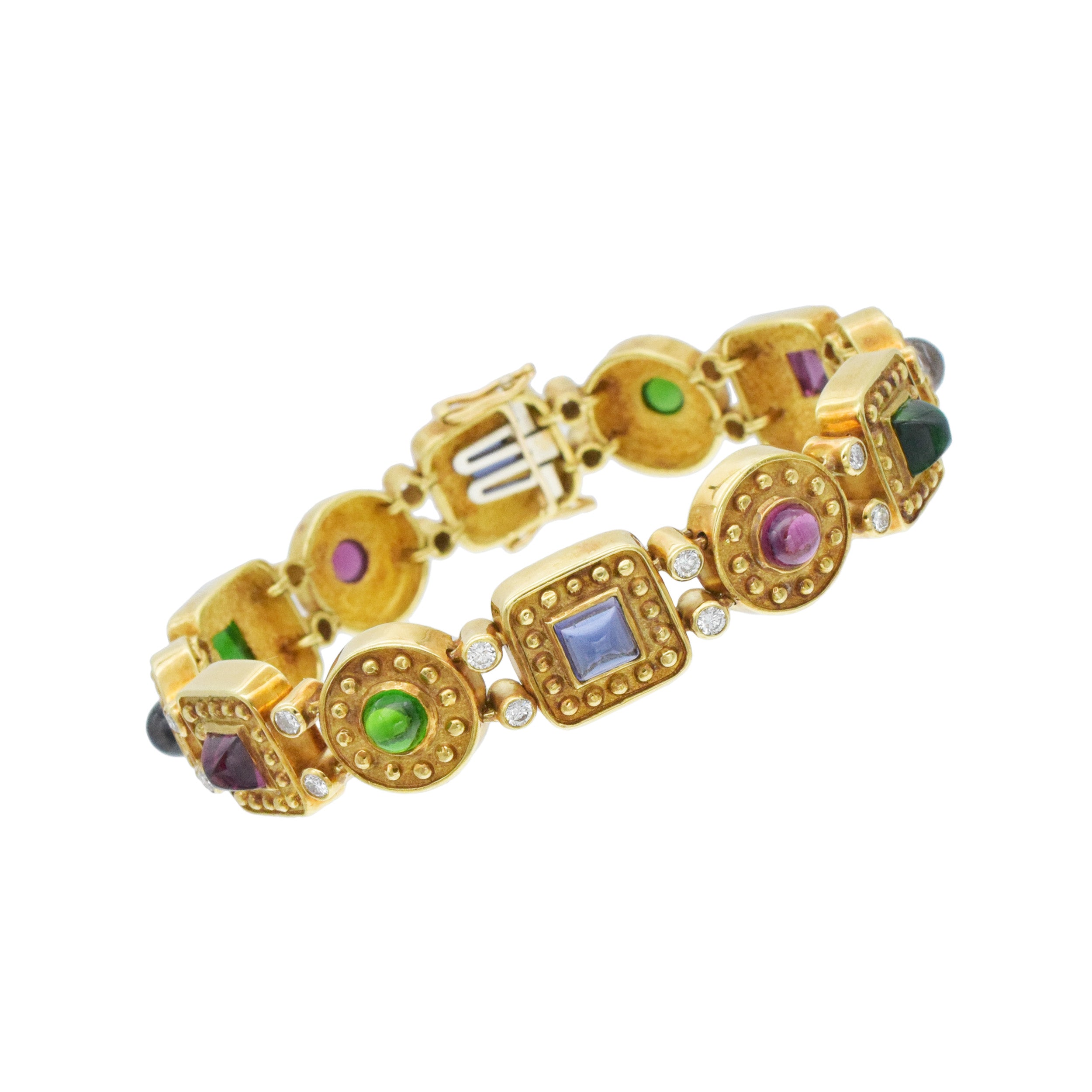 Multi-Gemstone And Diamond Bracelet In 18k Yellow Gold