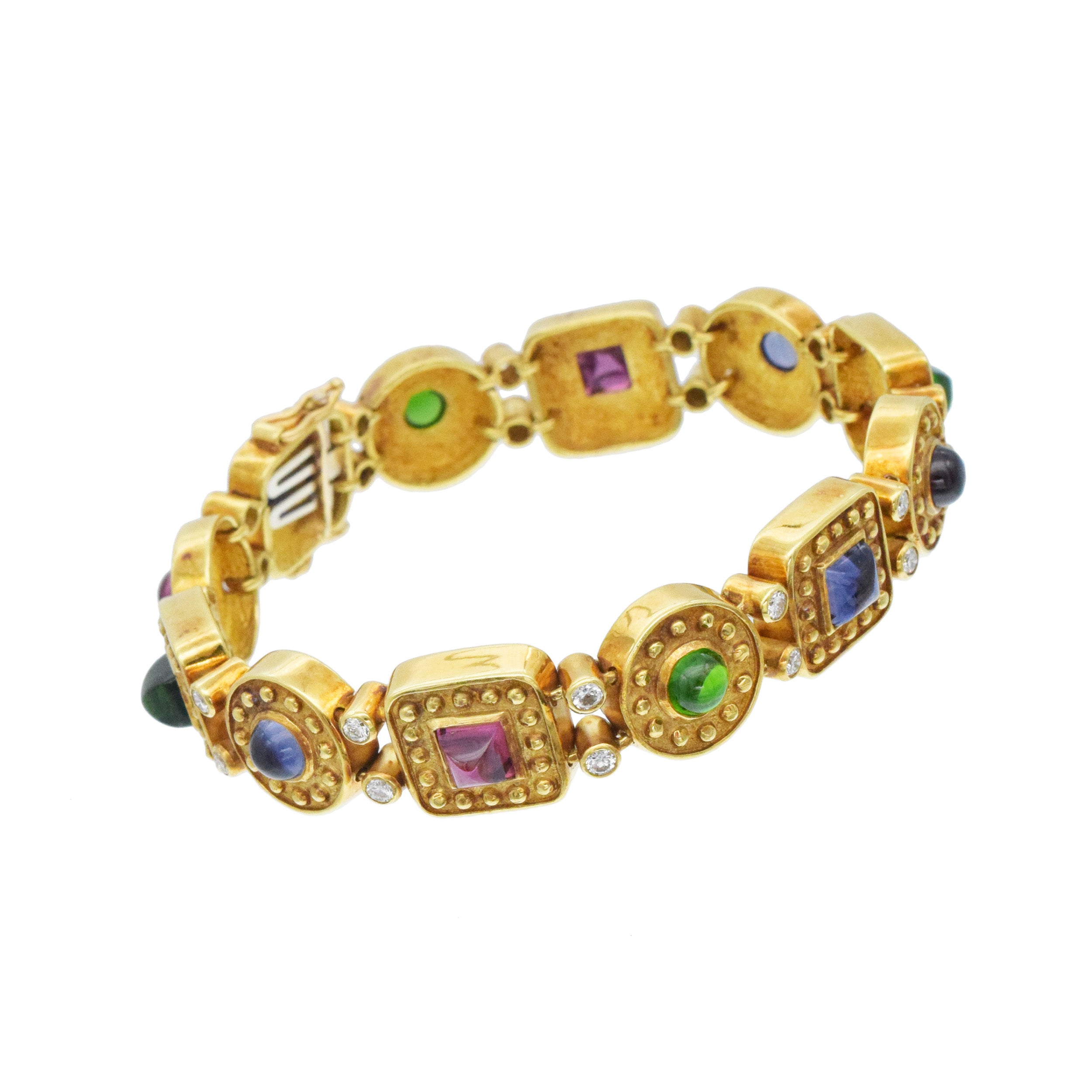 Multi-Gemstone And Diamond Bracelet In 18k Yellow Gold