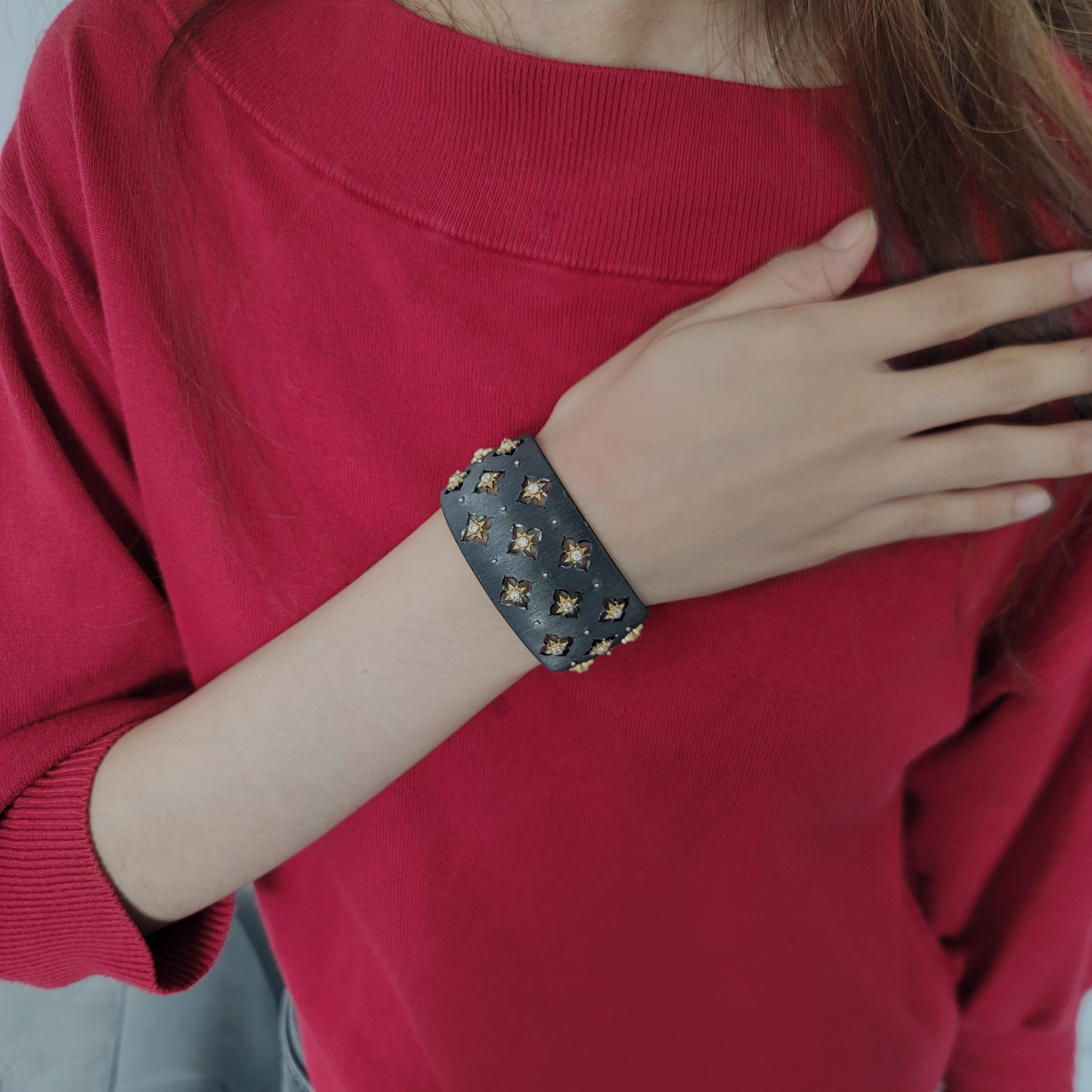 Buccellati 'Macri Giglio" Black Gold And Diamond Cuff Bracelet