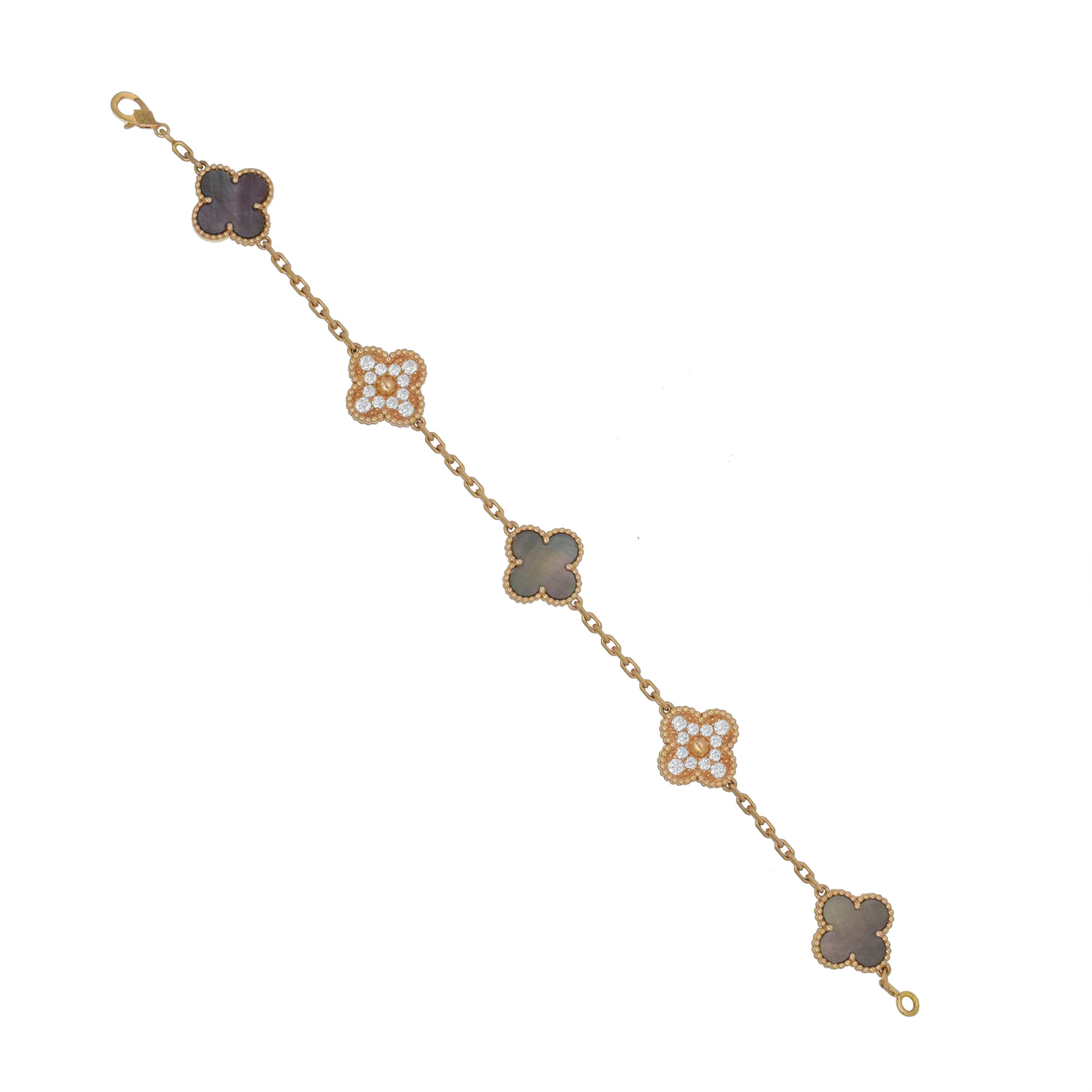 Van Cleef & Arpels black mother of pearl and diamond vintage Alhambra bracelet in 18k rose gold