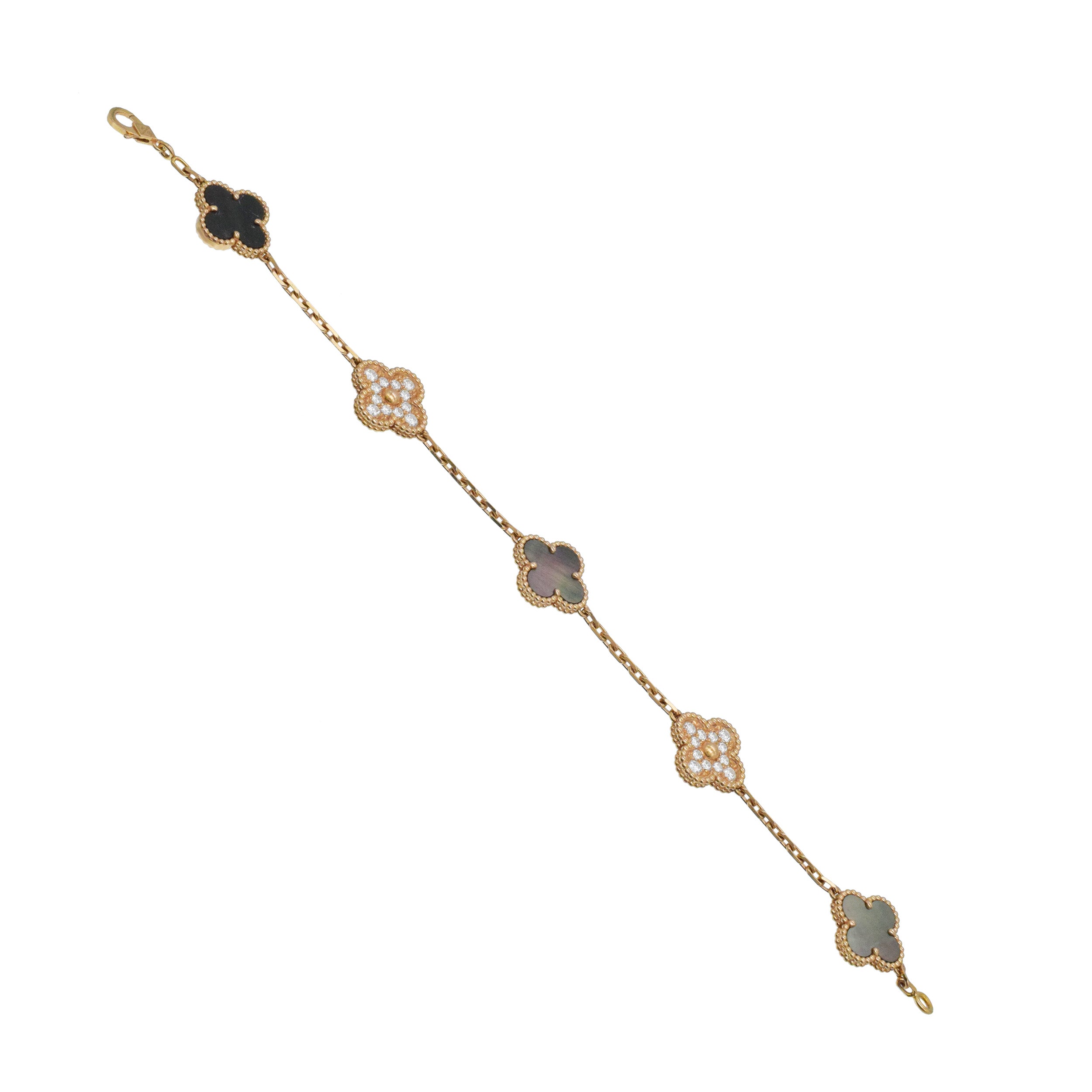 Van Cleef & Arpels black mother of pearl and diamond vintage Alhambra bracelet in 18k rose gold