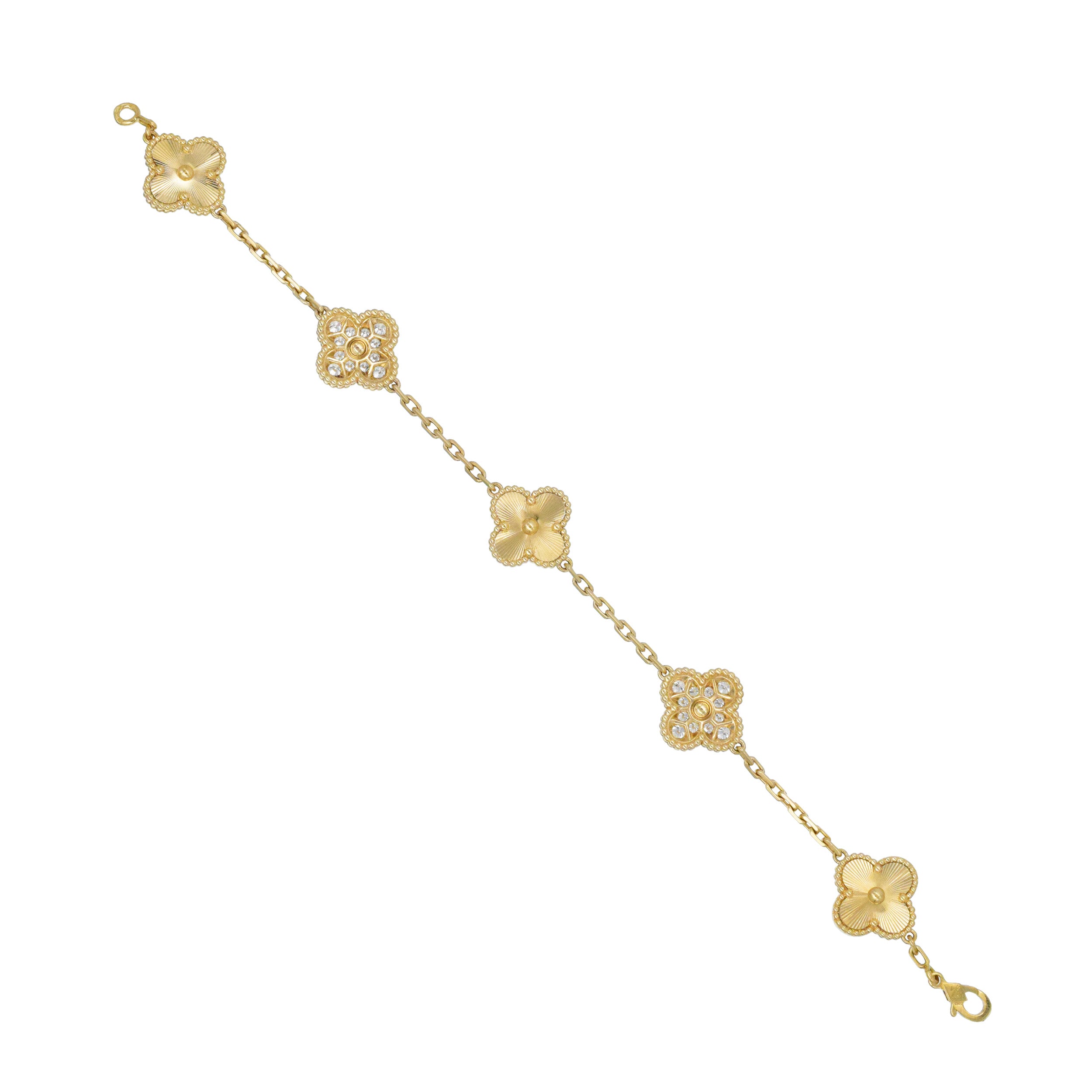 Van Cleef & Arpels Guiloche and diamond vintage Alhambra bracelet in 18k yellow gold