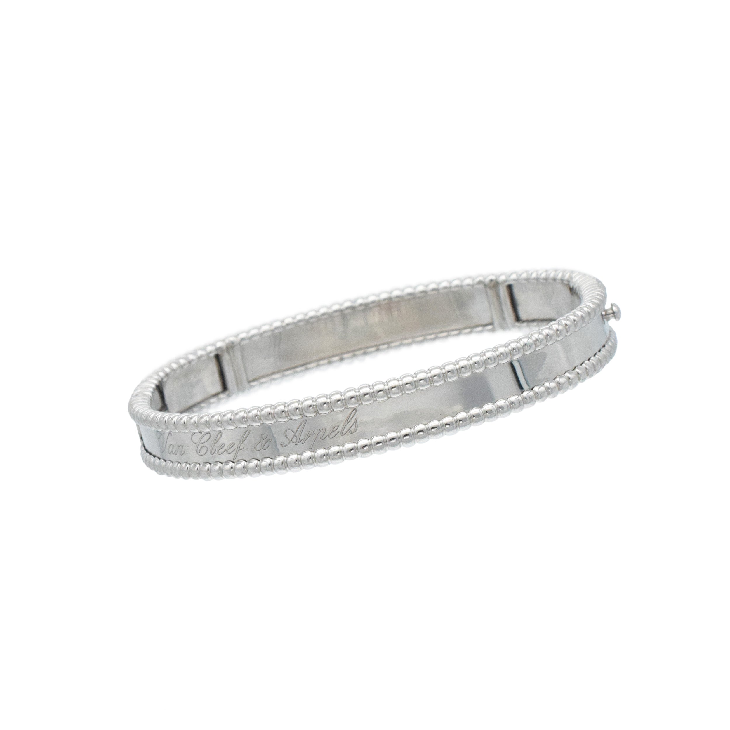 Van Cleef & Arpels Perlee Bangle Bracelet In 18k White Gold