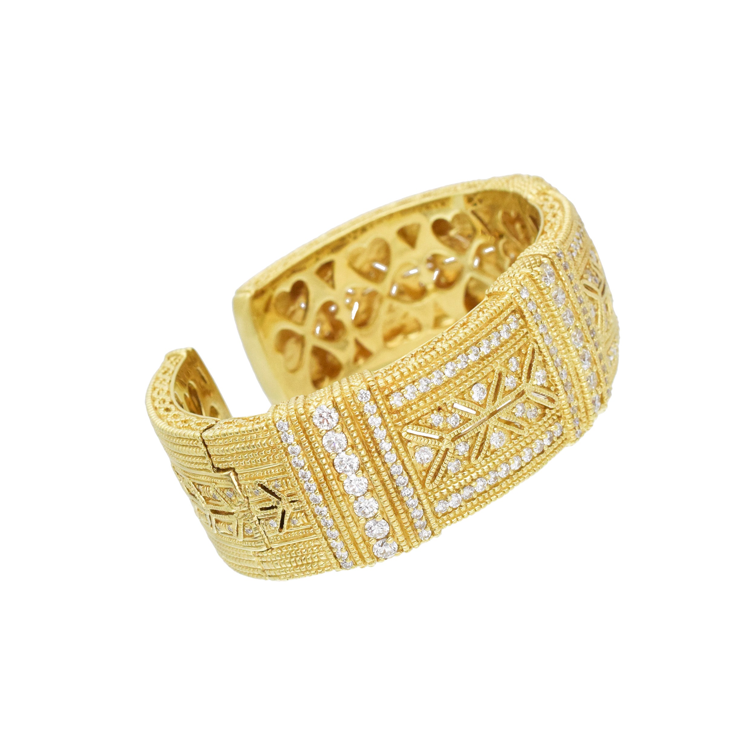 Judith Ripka Hinged Diamond Cuff Bracelet In 18k Yellow Gold