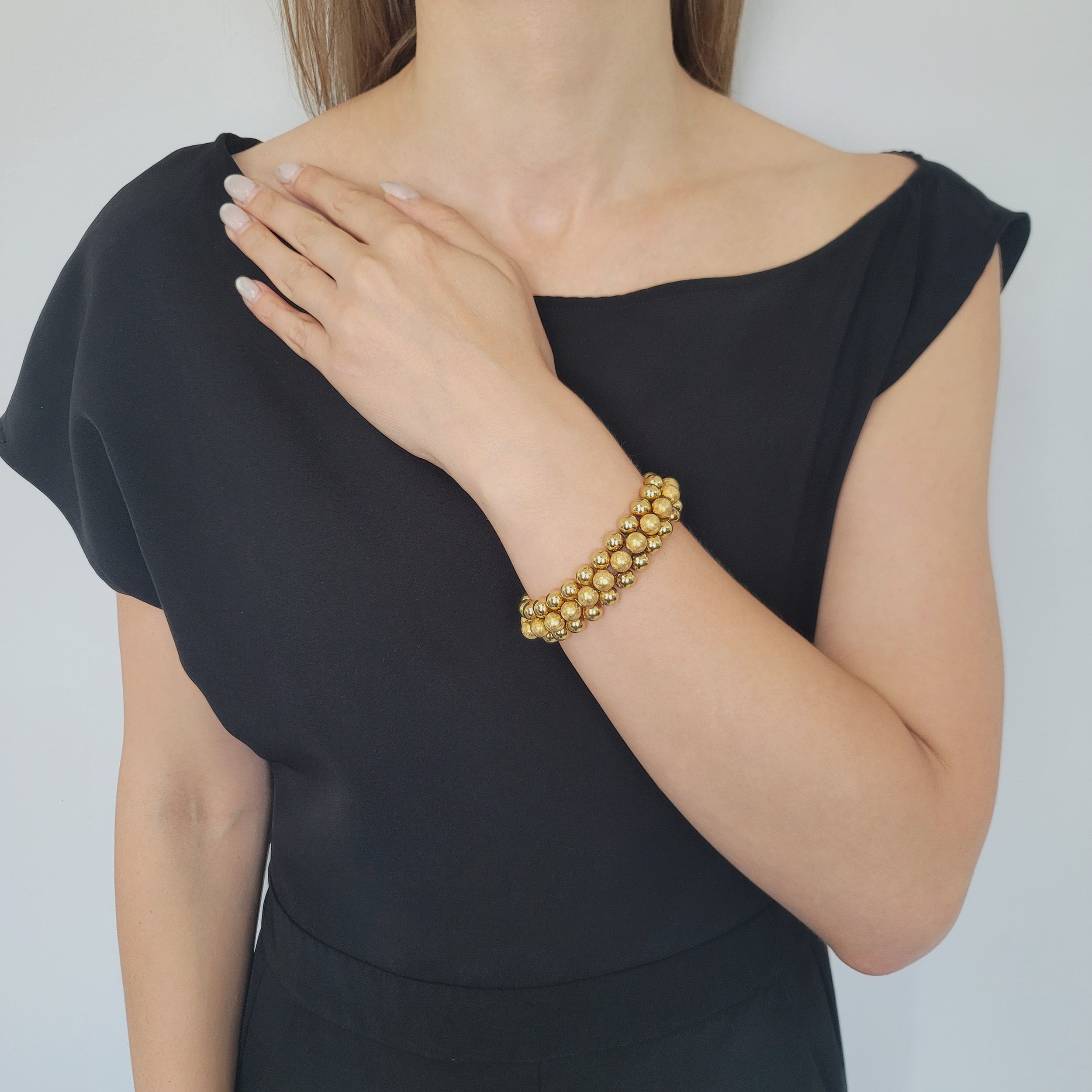 18k Yellow Gold Three - Row Textured Bead Bracelet