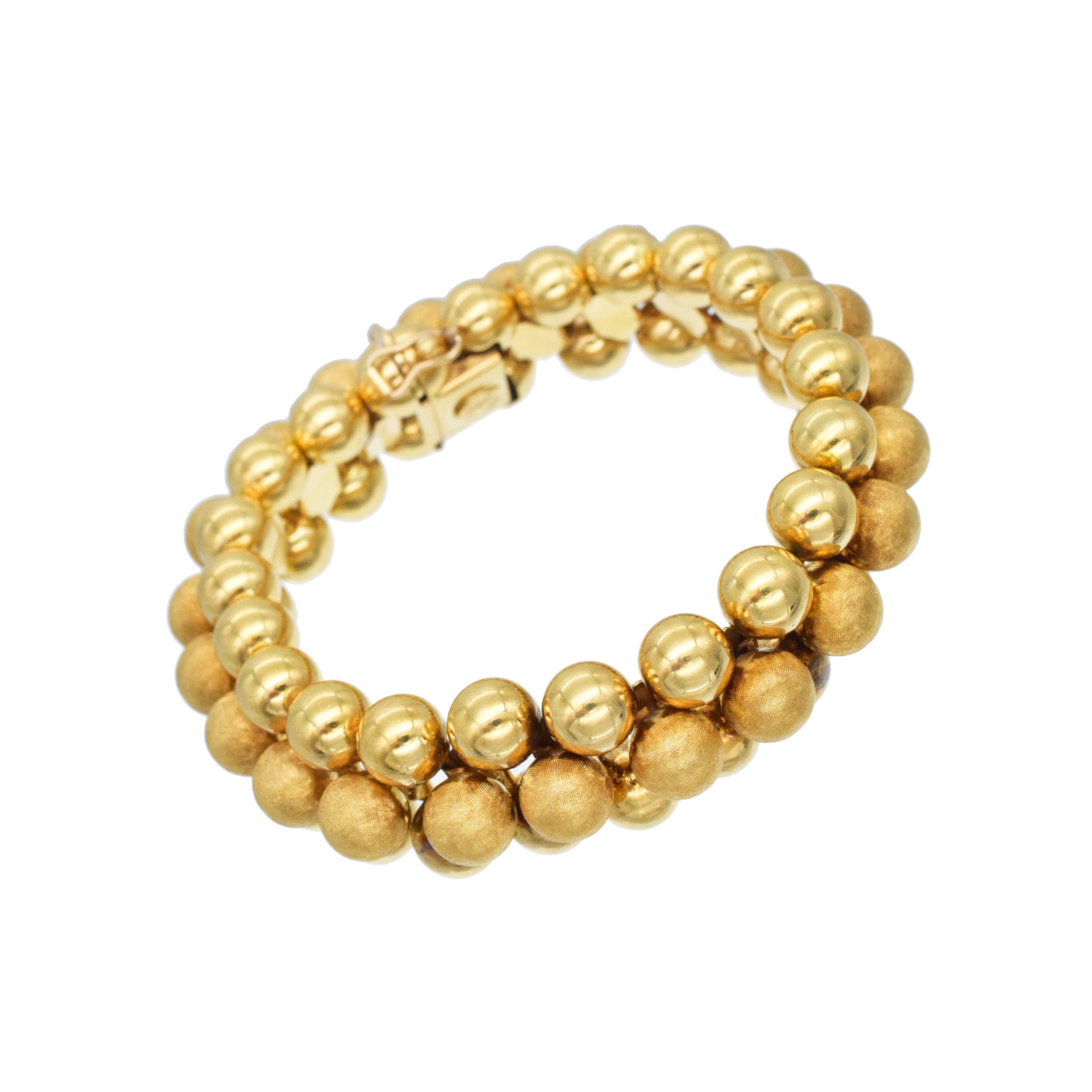 18k Yellow Gold Three - Row Textured Bead Bracelet