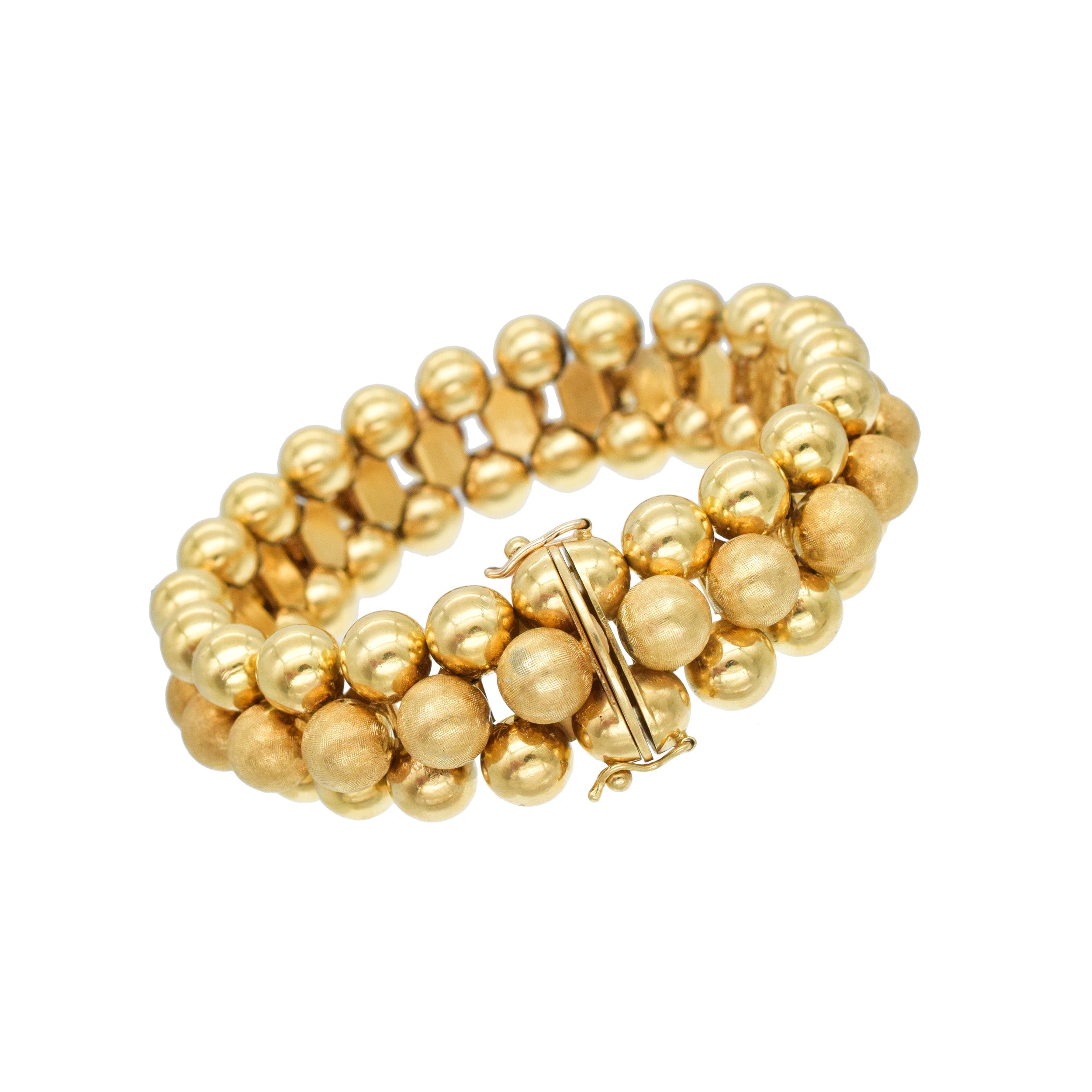 18k Yellow Gold Three - Row Textured Bead Bracelet