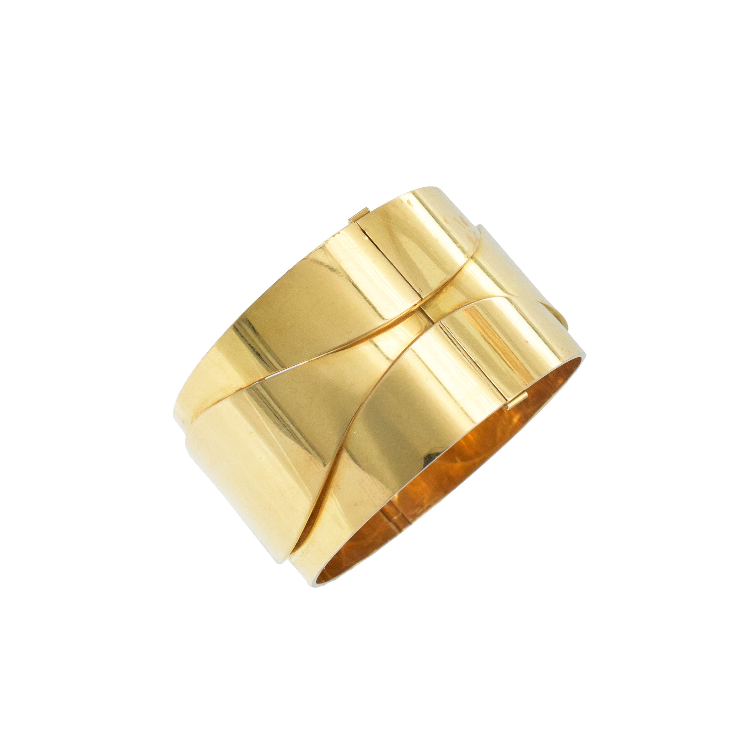 Gunter Wyss 18k yellow gold modernist hinged bangle bracelet