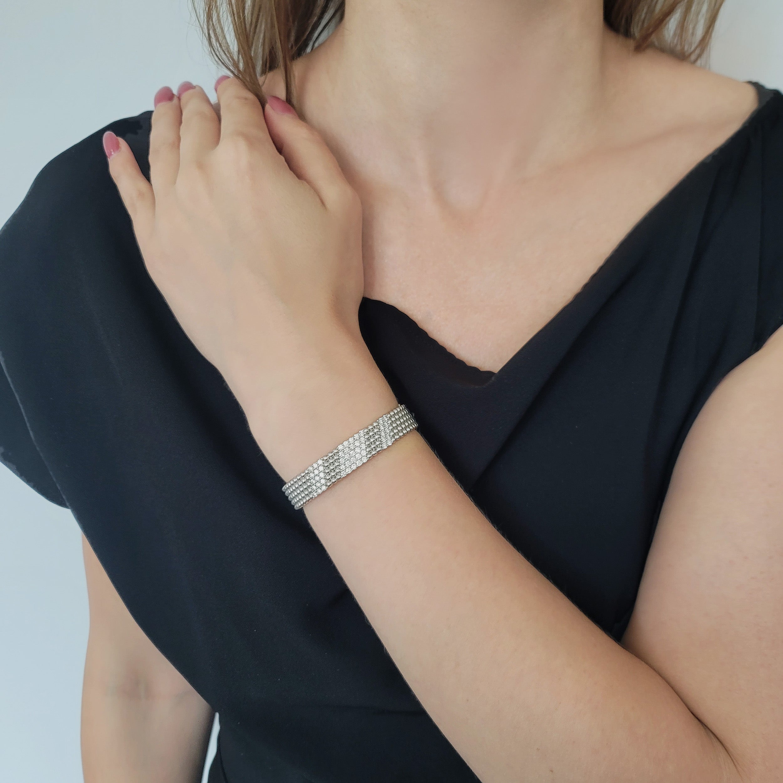 Van Cleef & Arpels Perlee 5-Row Diamond Bracelet In 18k White Gold