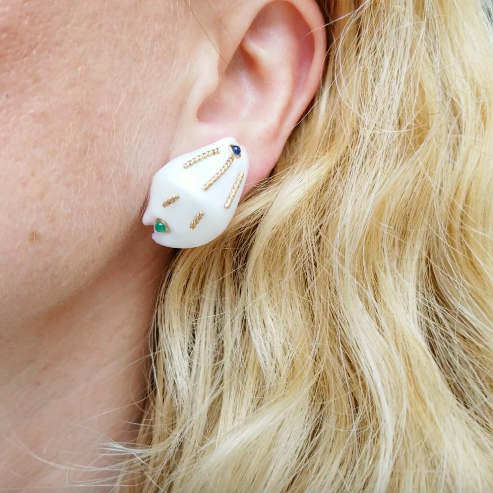 Seaman Schepps Sapphires & Emerald Seashell Earrings In 14k Gold