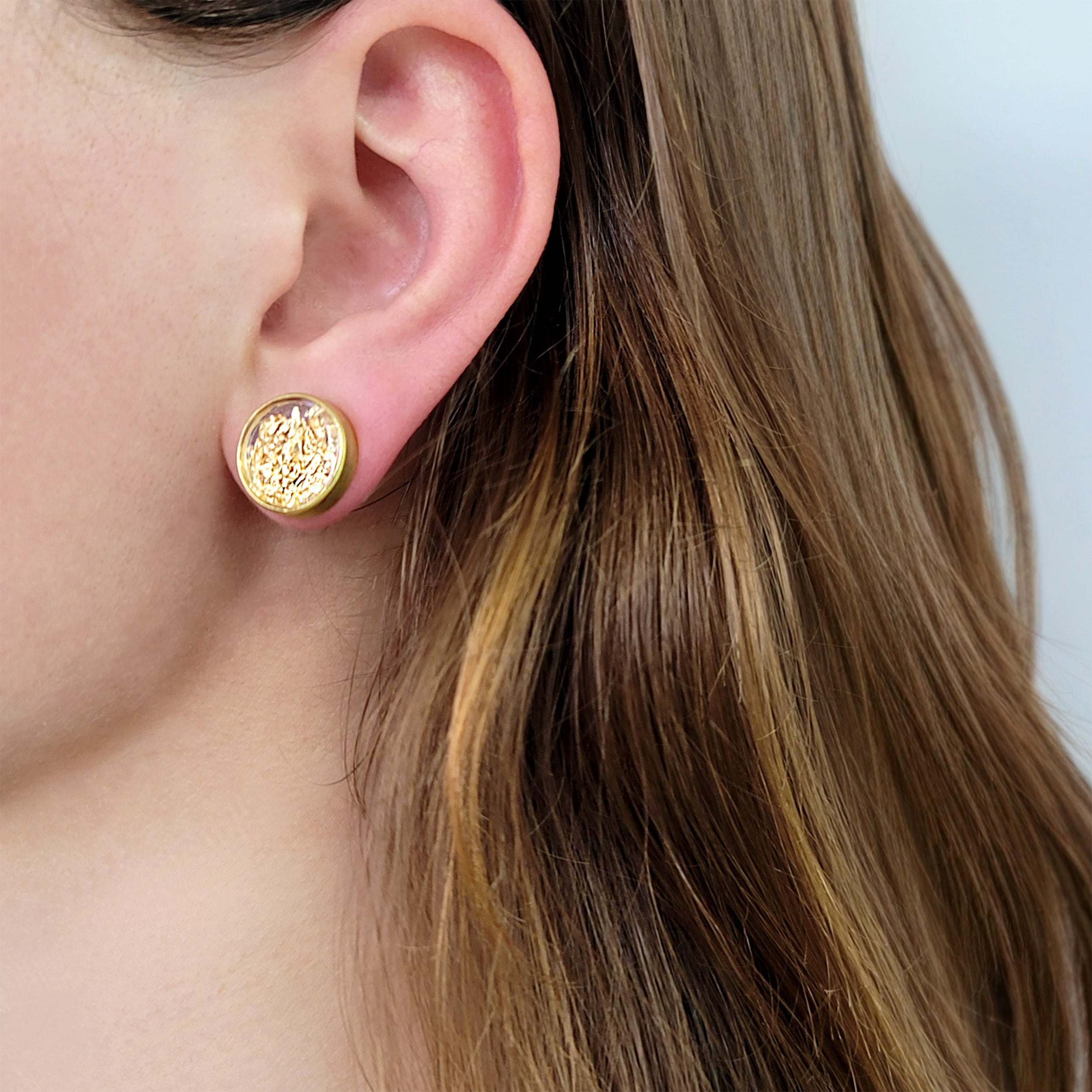 Youmna 18k Yellow Gold Circular Stud Earrings With Gold Leaf