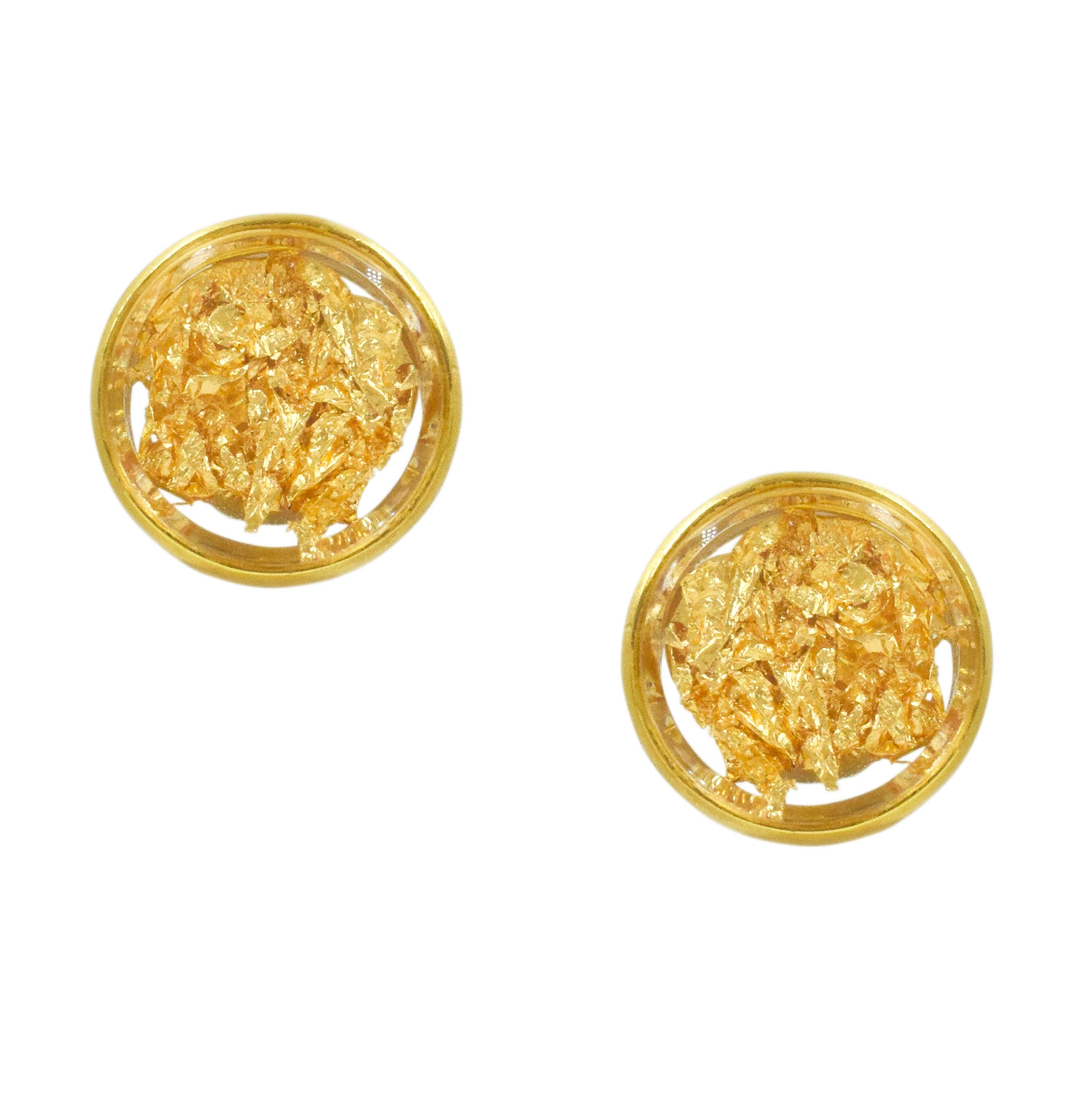 Youmna 18k Yellow Gold Circular Stud Earrings With Gold Leaf