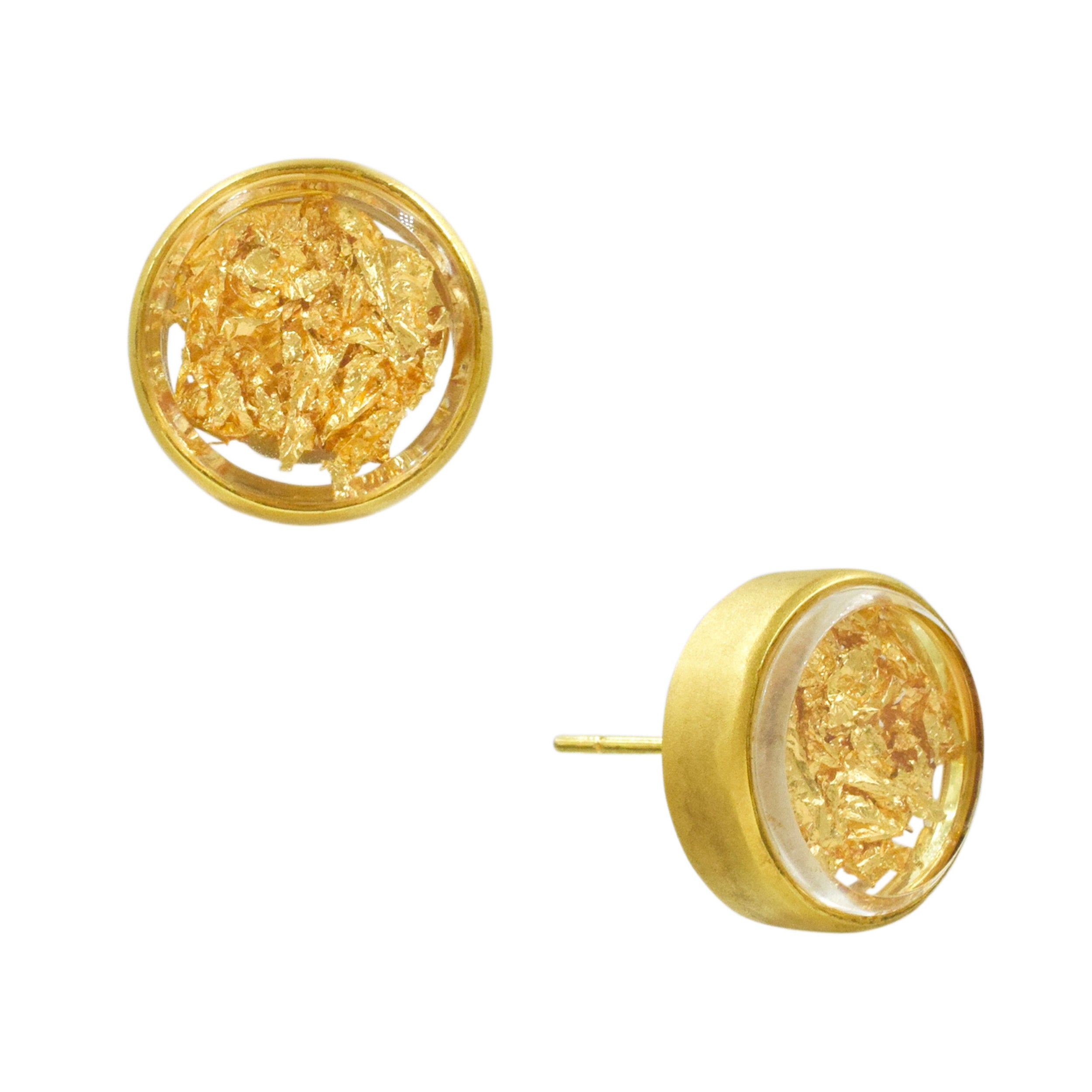 Youmna 18k Yellow Gold Circular Stud Earrings With Gold Leaf
