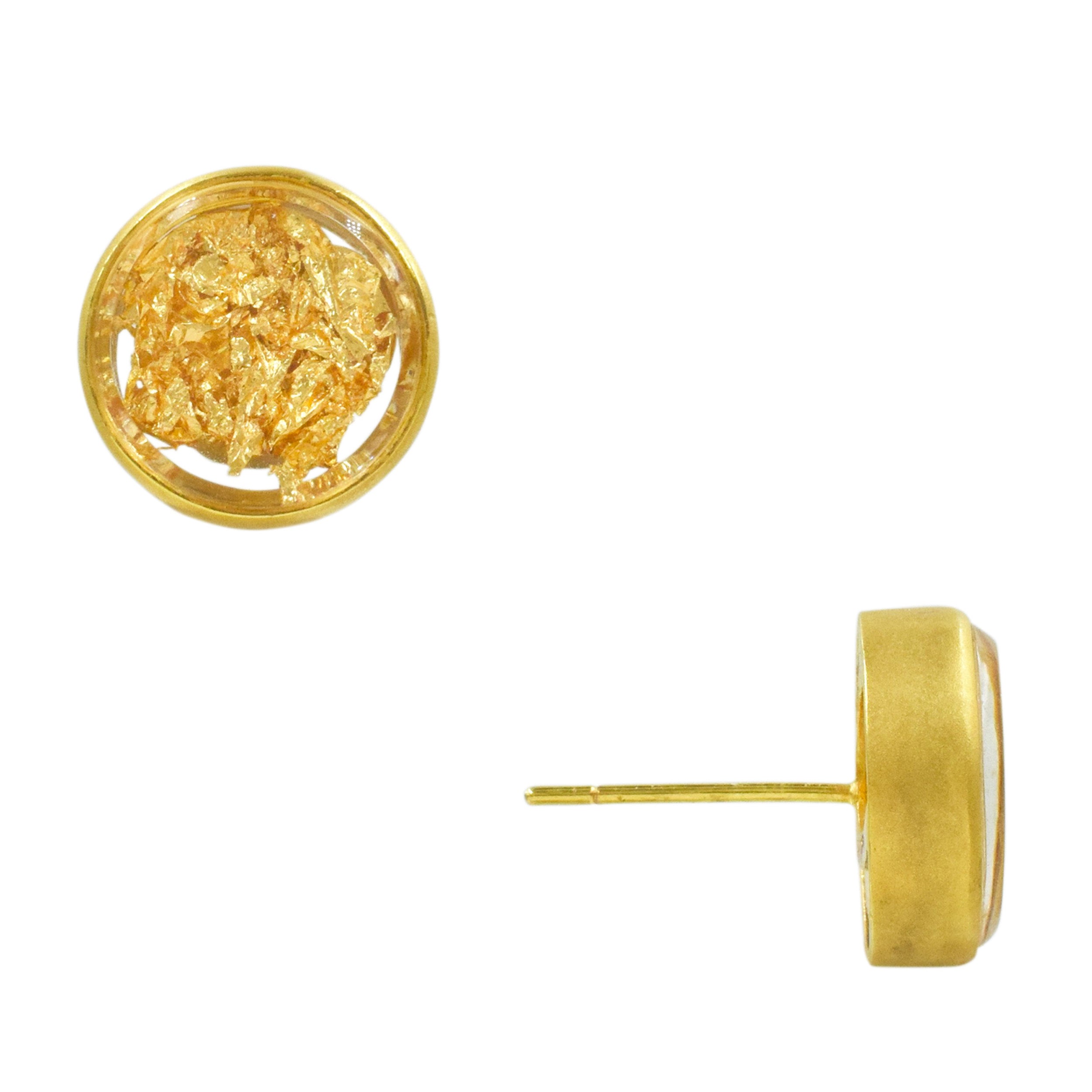 Youmna 18k Yellow Gold Circular Stud Earrings With Gold Leaf