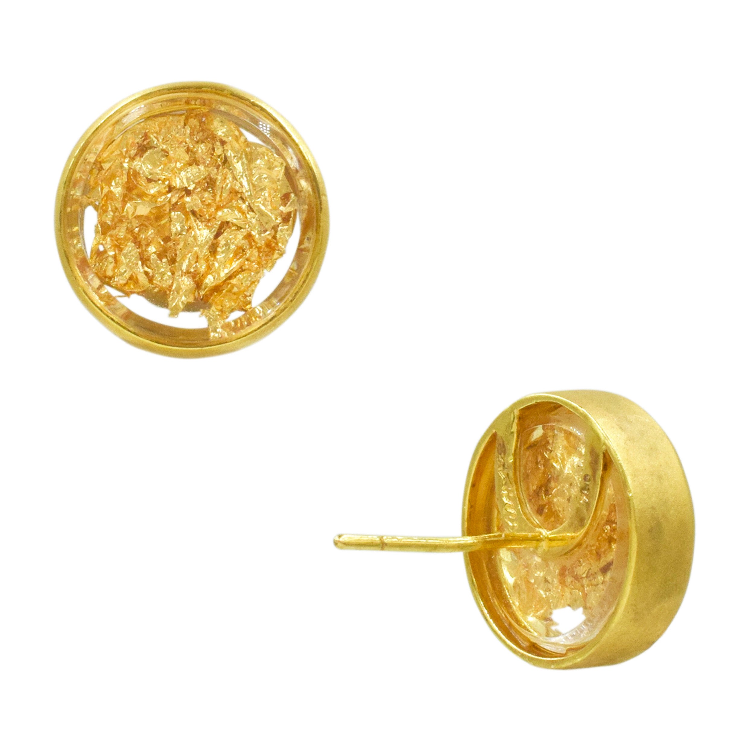 Youmna 18k Yellow Gold Circular Stud Earrings With Gold Leaf