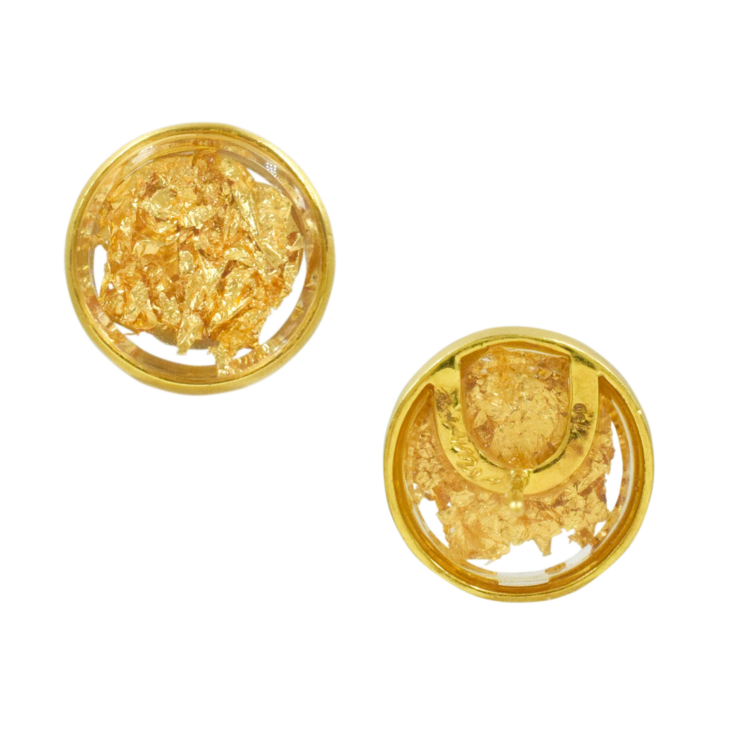Youmna 18k Yellow Gold Circular Stud Earrings With Gold Leaf