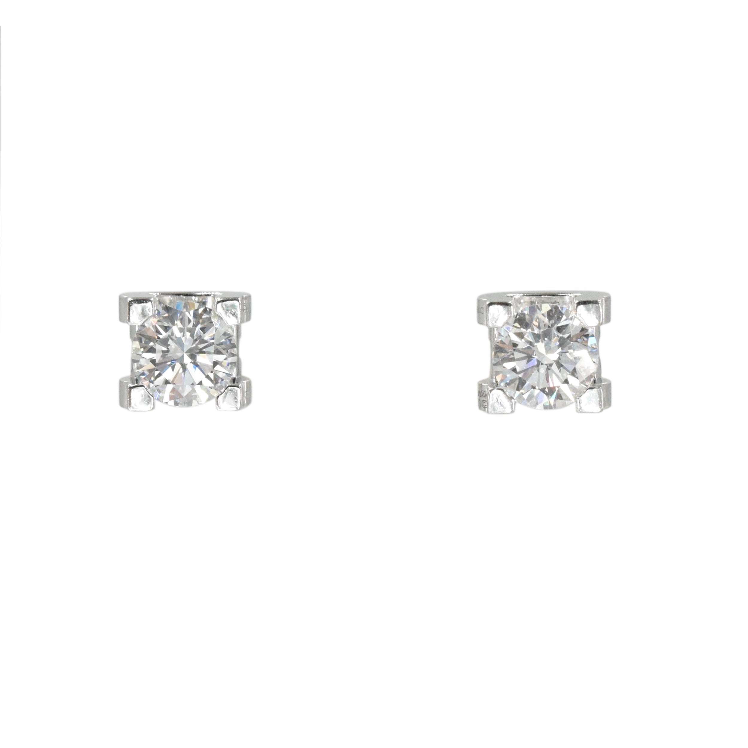 C de Cartier Signature Setting Diamond Studs In 18k White Gold
