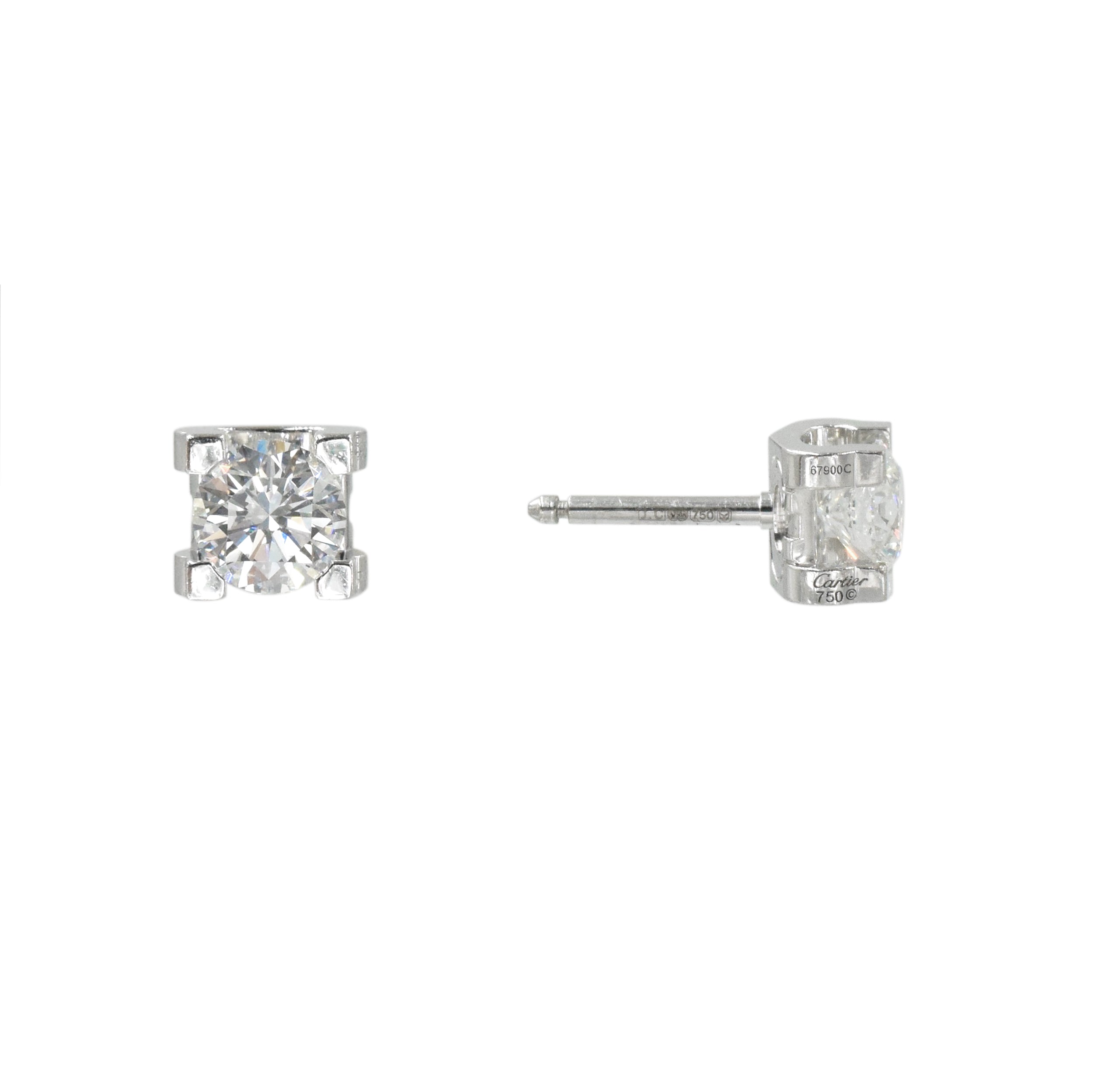 C de Cartier Signature Setting Diamond Studs In 18k White Gold
