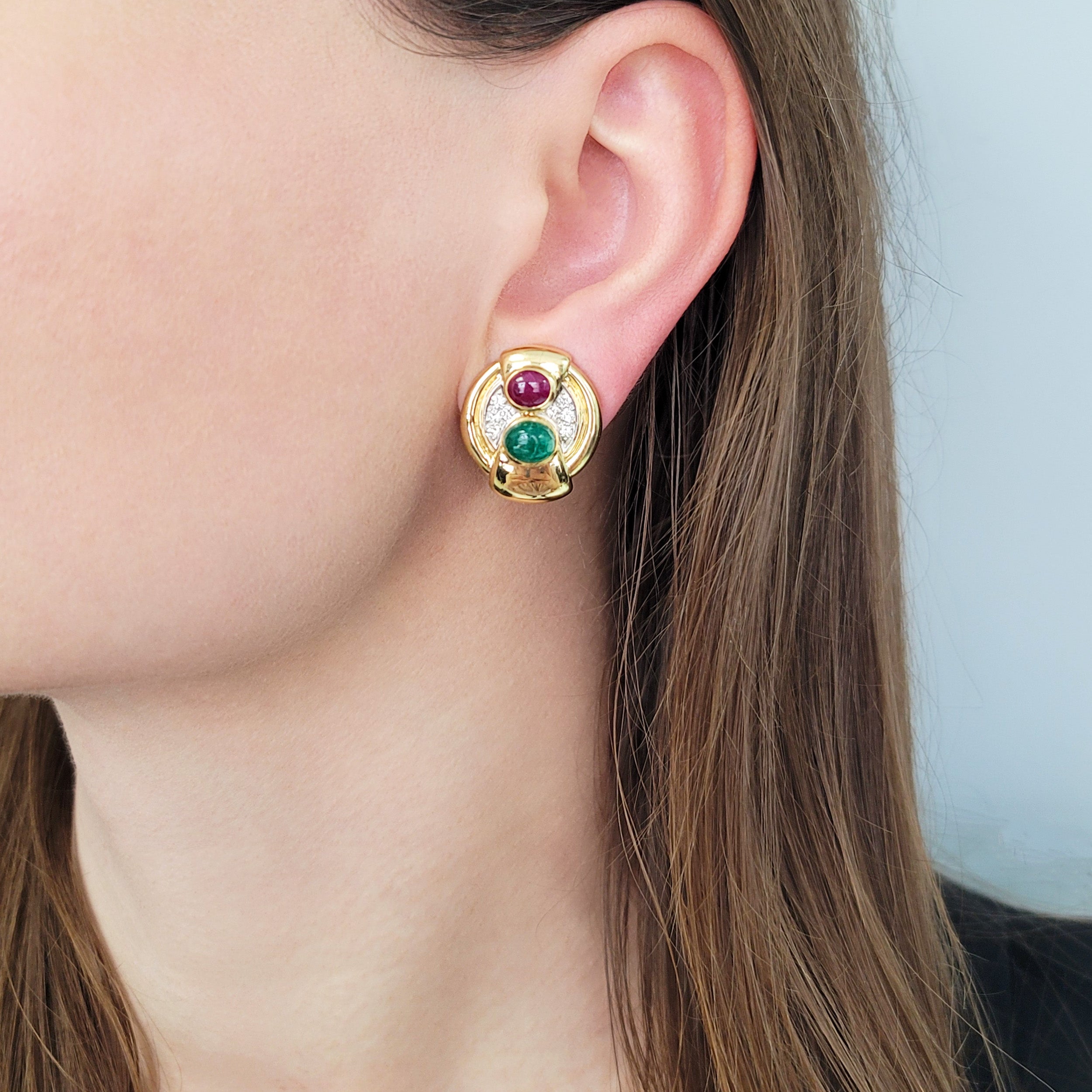 David Webb Gemstone and Diamond Earrings In 18k Yellow Gold