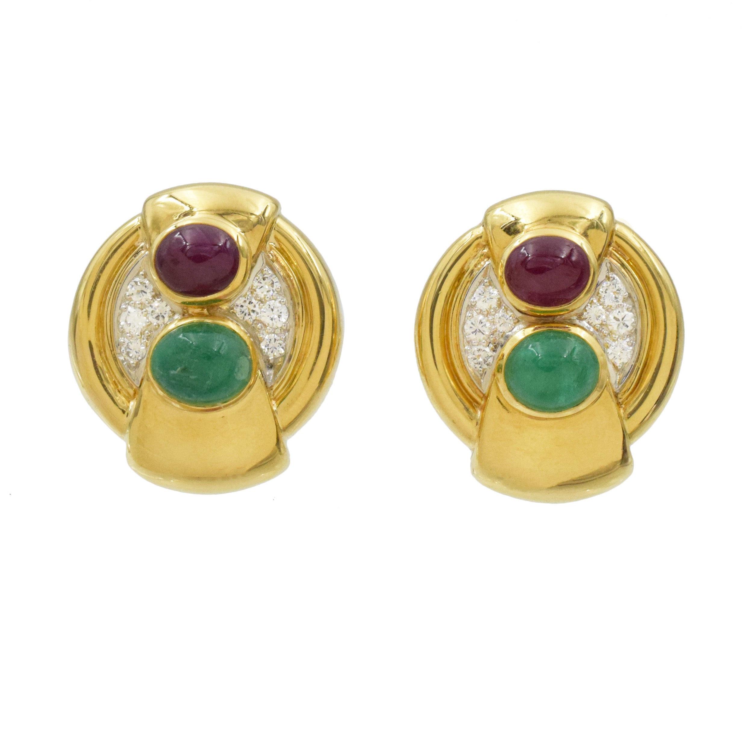 David Webb Gemstone and Diamond Earrings In 18k Yellow Gold