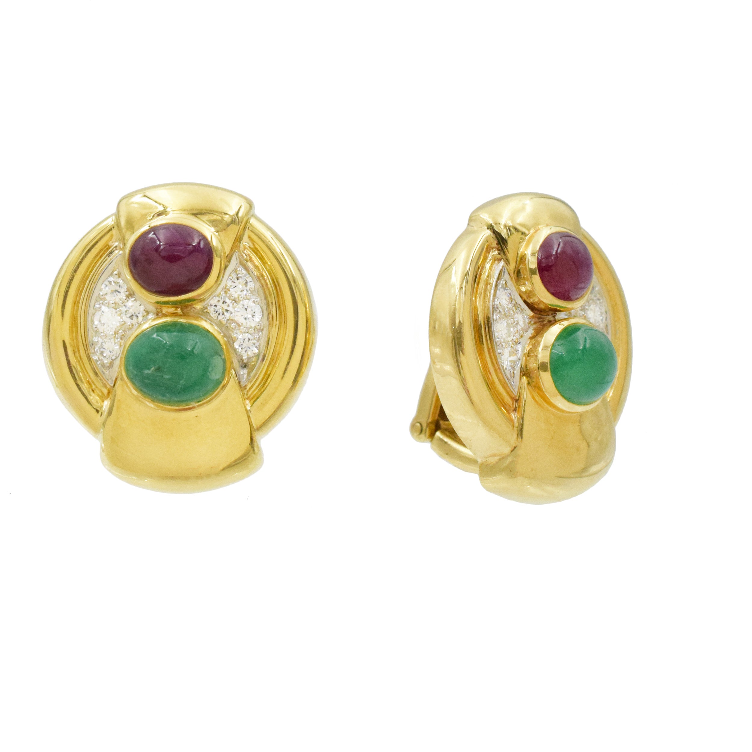 David Webb Gemstone and Diamond Earrings In 18k Yellow Gold