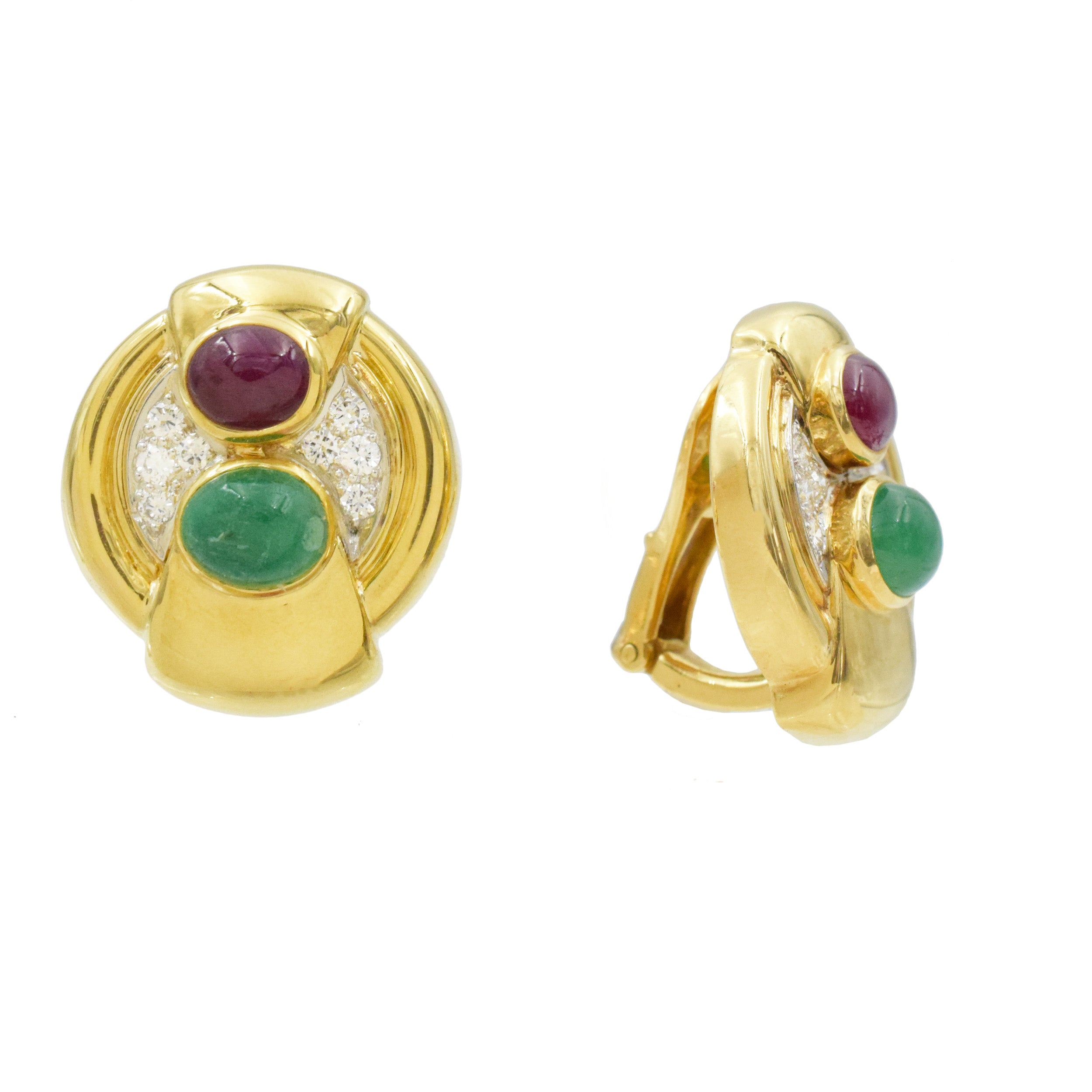 David Webb Gemstone and Diamond Earrings In 18k Yellow Gold
