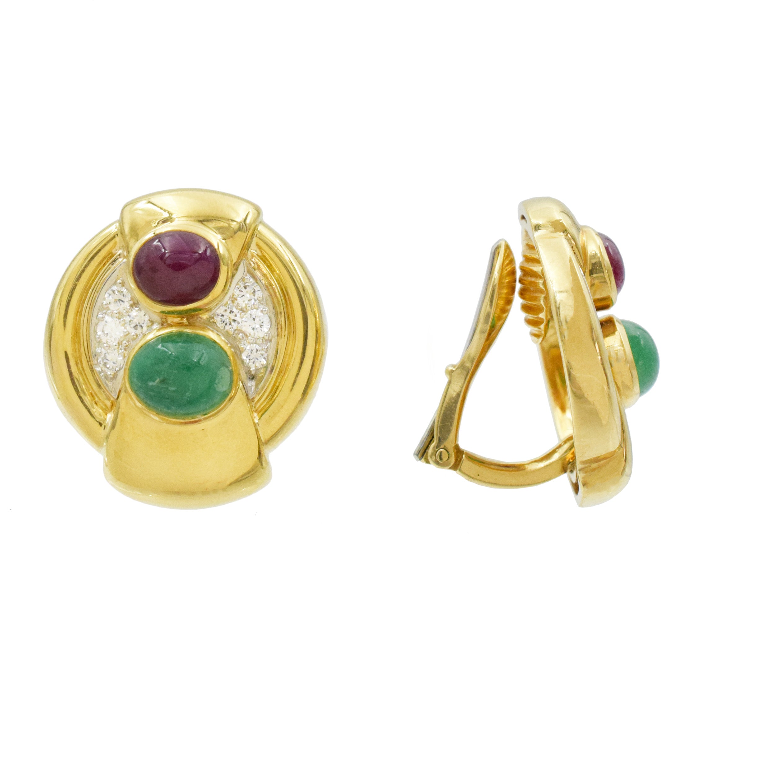 David Webb Gemstone and Diamond Earrings In 18k Yellow Gold
