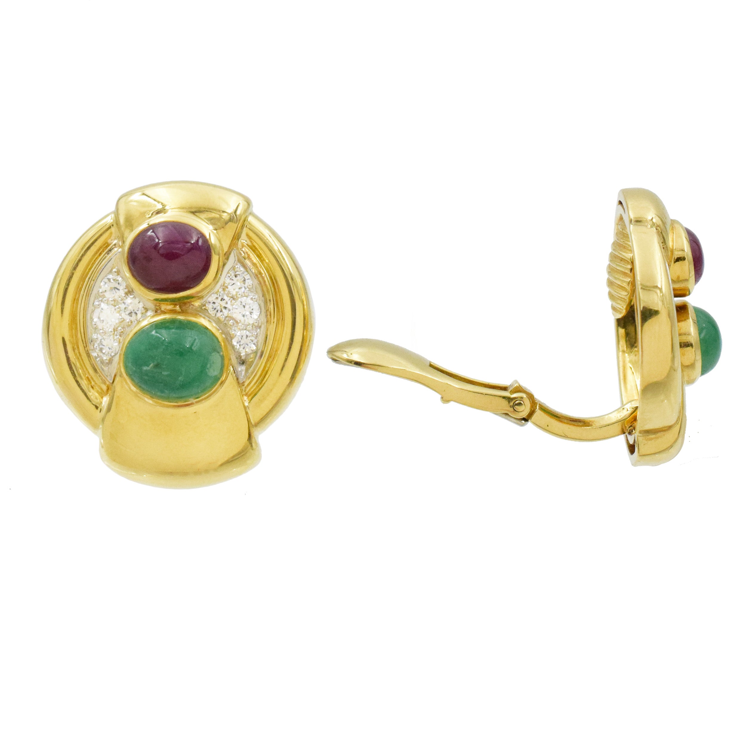 David Webb Gemstone and Diamond Earrings In 18k Yellow Gold