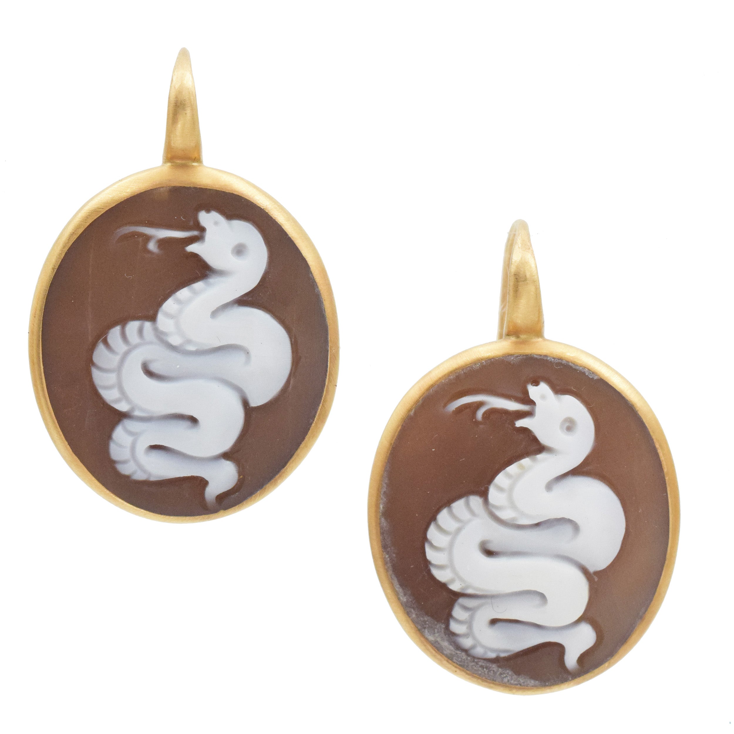 Pomellato Eva Snake Cameo Earrings in 18k rose gold.