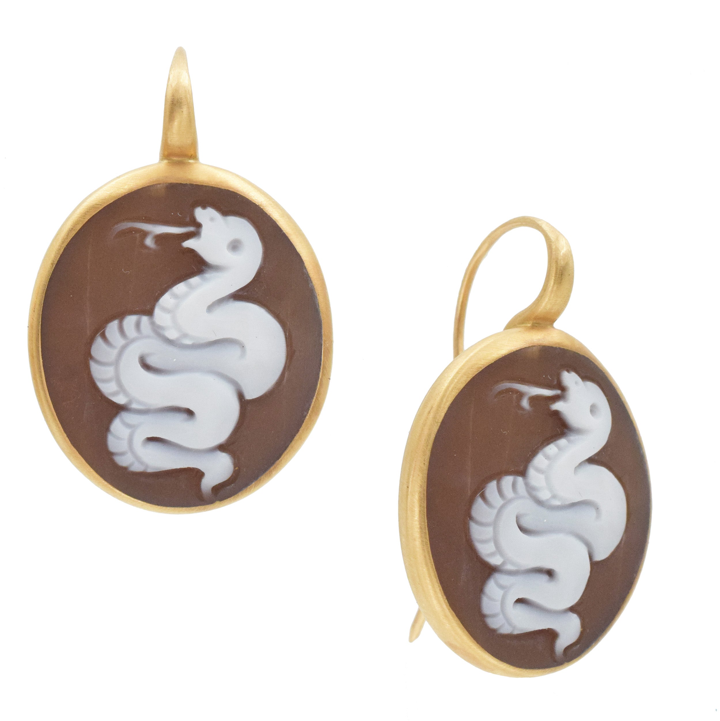 Pomellato Eva Snake Cameo Earrings in 18k rose gold.
