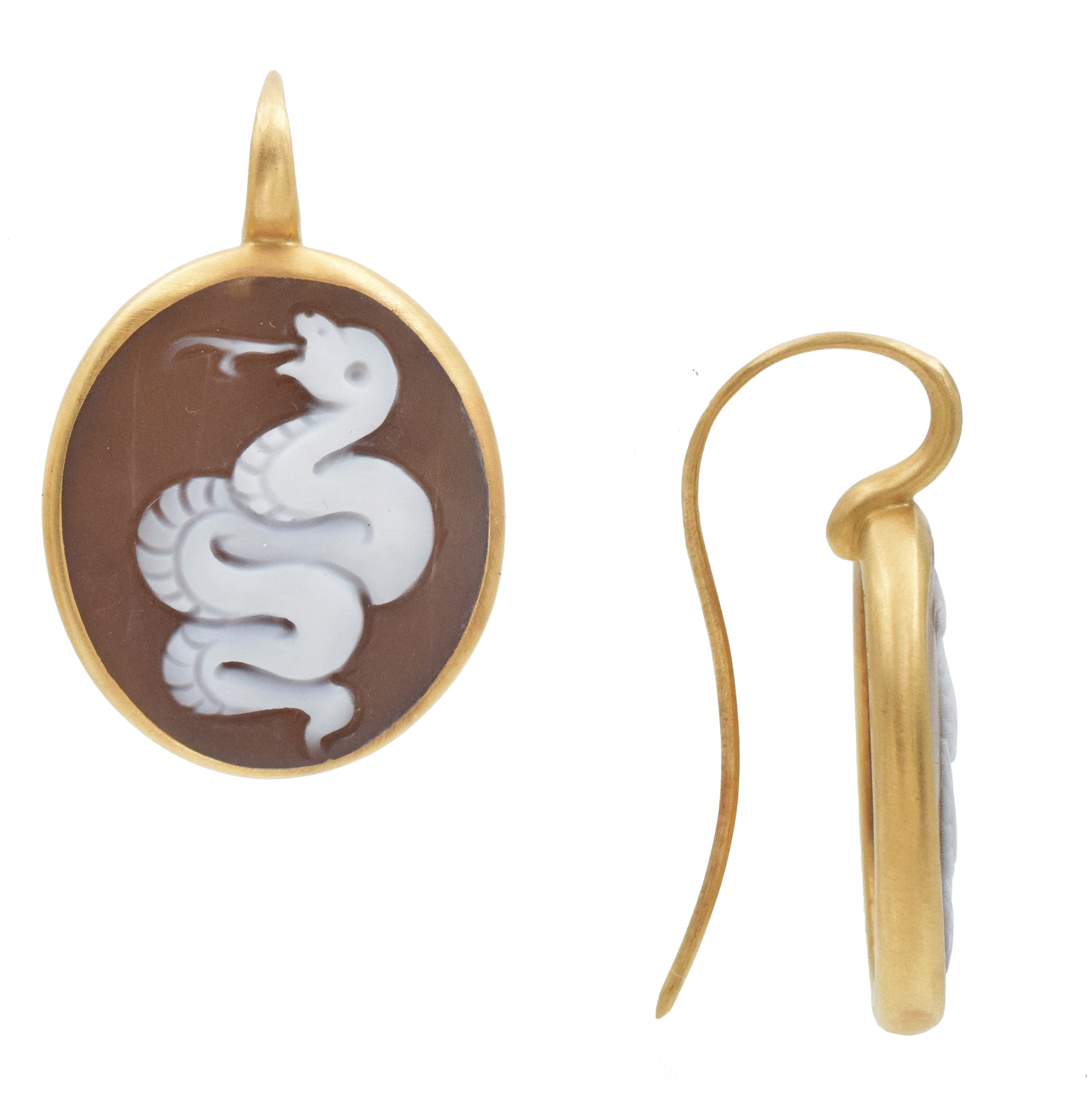 Pomellato Eva Snake Cameo Earrings in 18k rose gold.