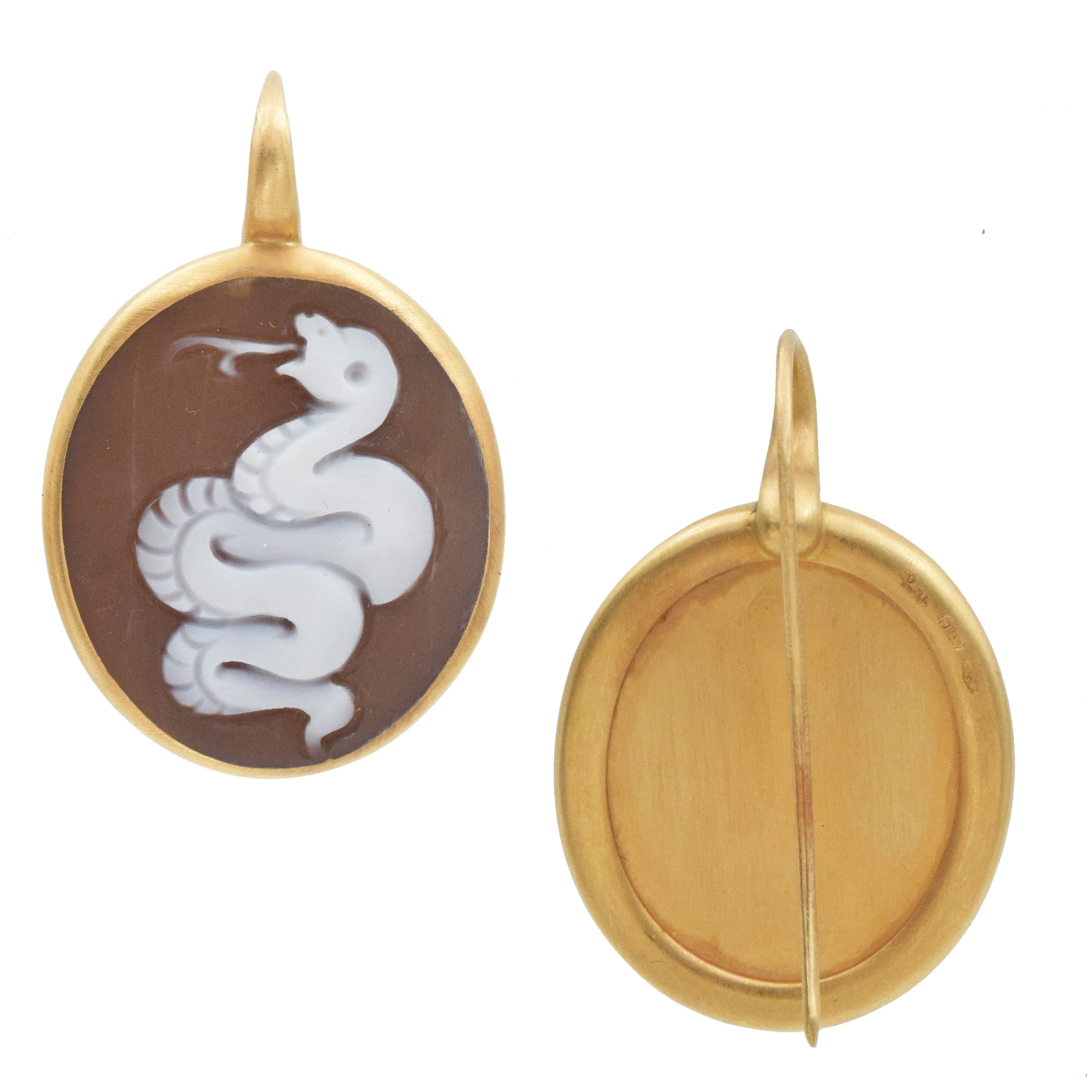 Pomellato Eva Snake Cameo Earrings in 18k rose gold.