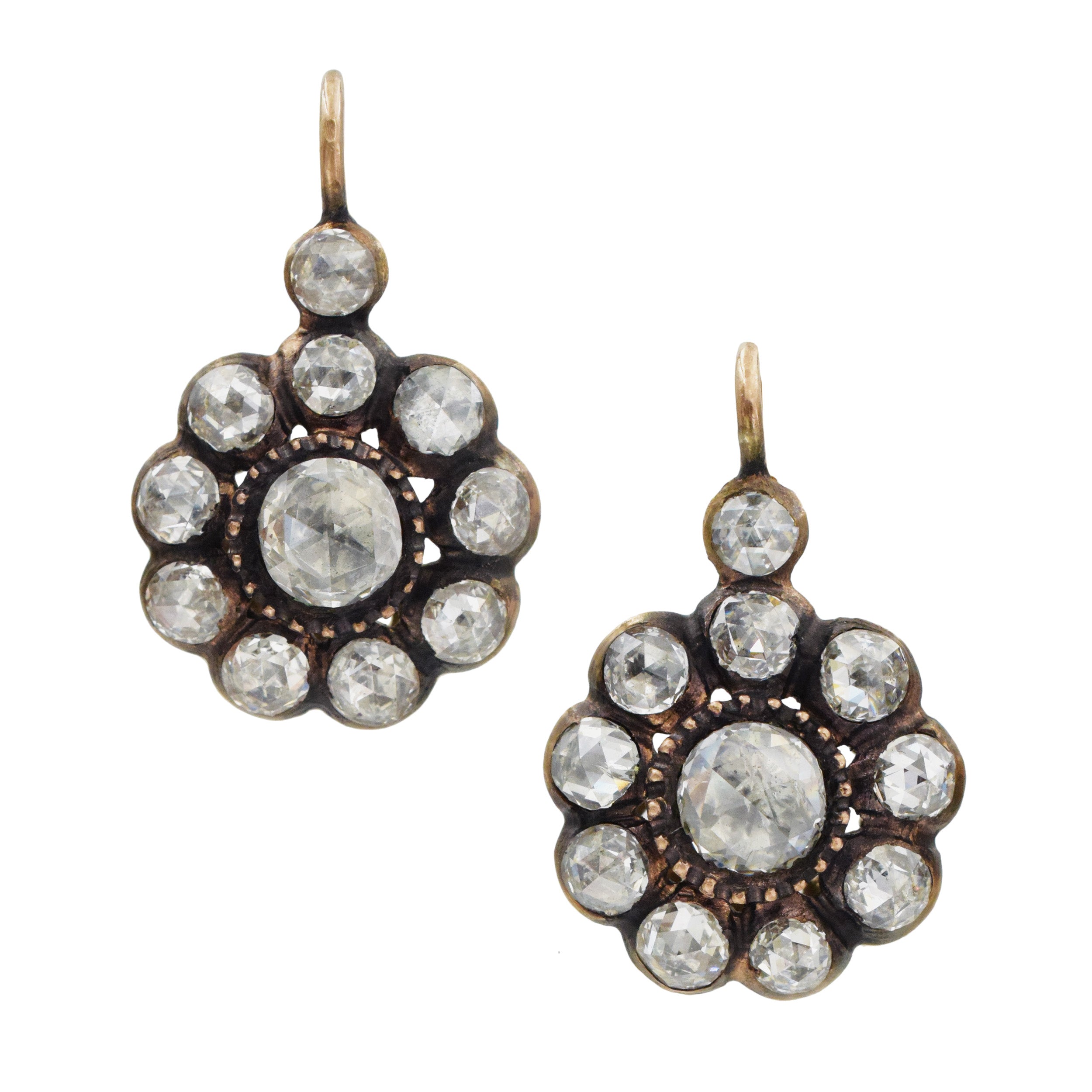 2.5ct diamond floral drop earrings in 14k rose gold.