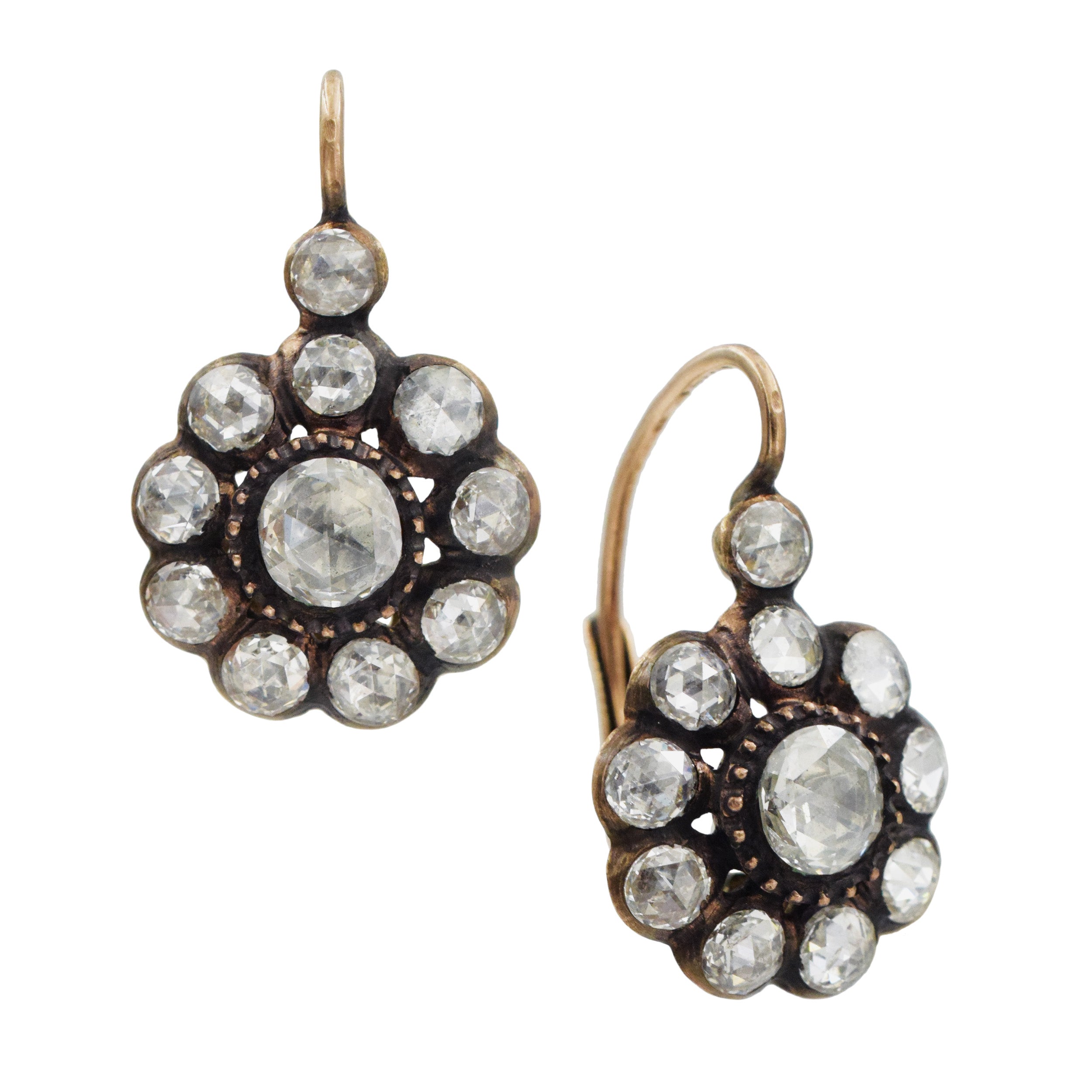 2.5ct diamond floral drop earrings in 14k rose gold.