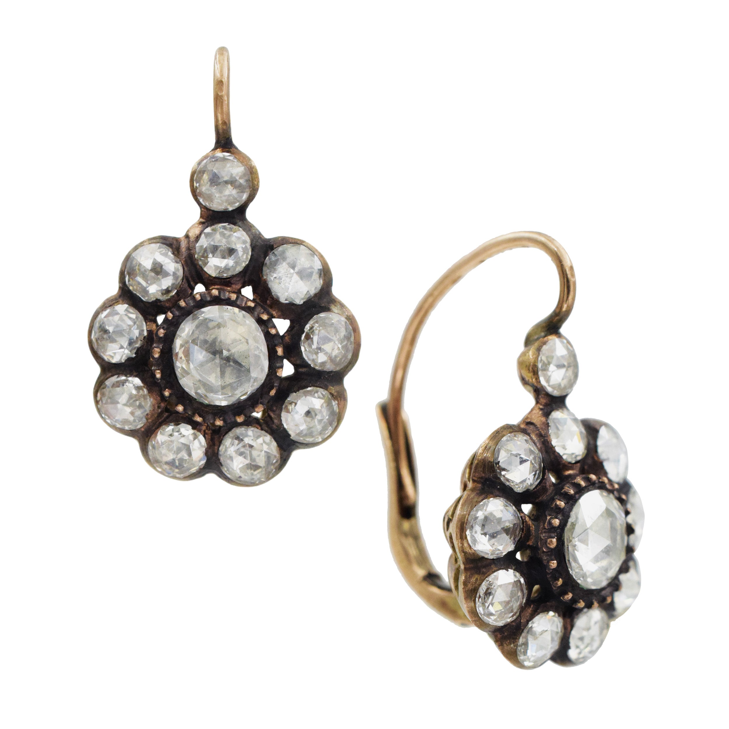 2.5ct diamond floral drop earrings in 14k rose gold.