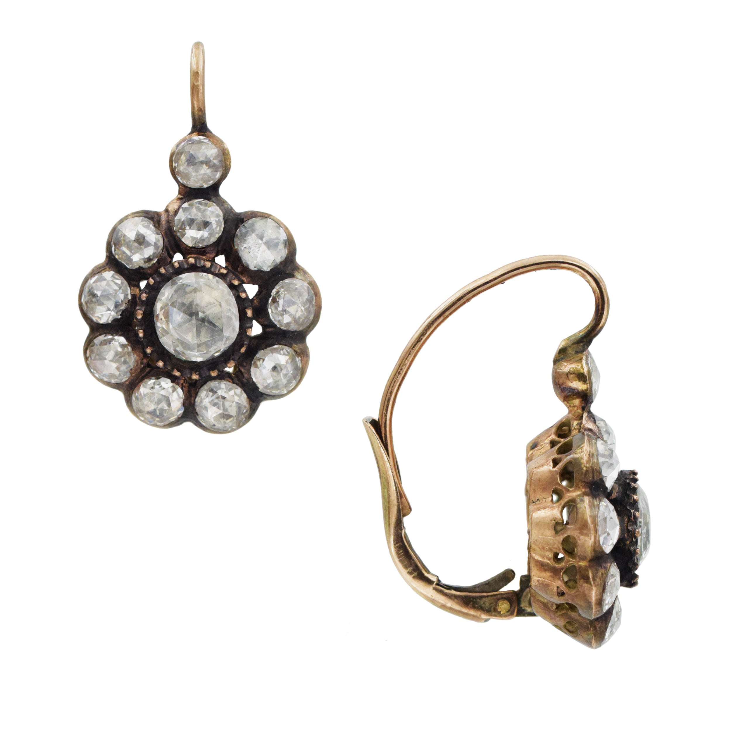 2.5ct diamond floral drop earrings in 14k rose gold.