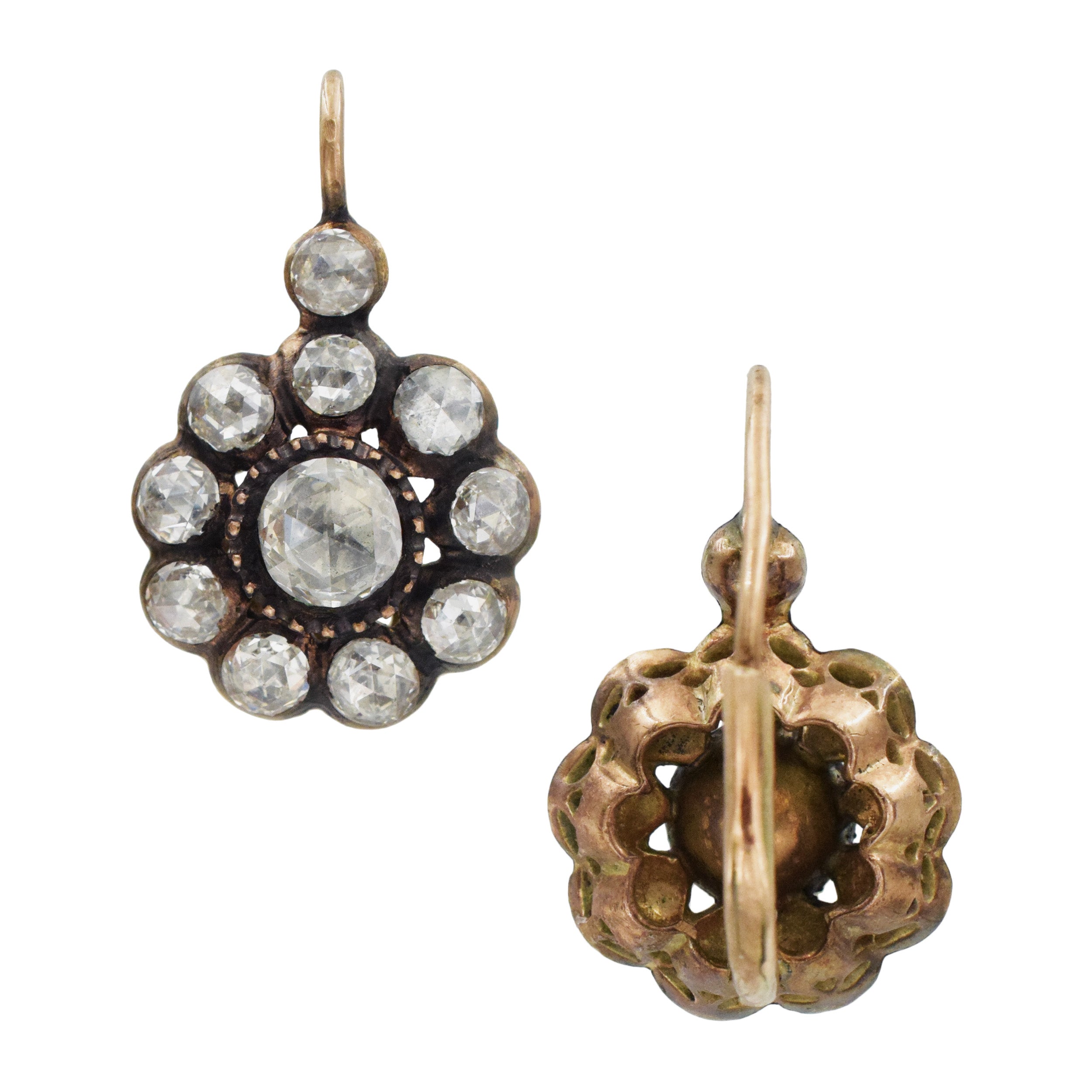 2.5ct diamond floral drop earrings in 14k rose gold.