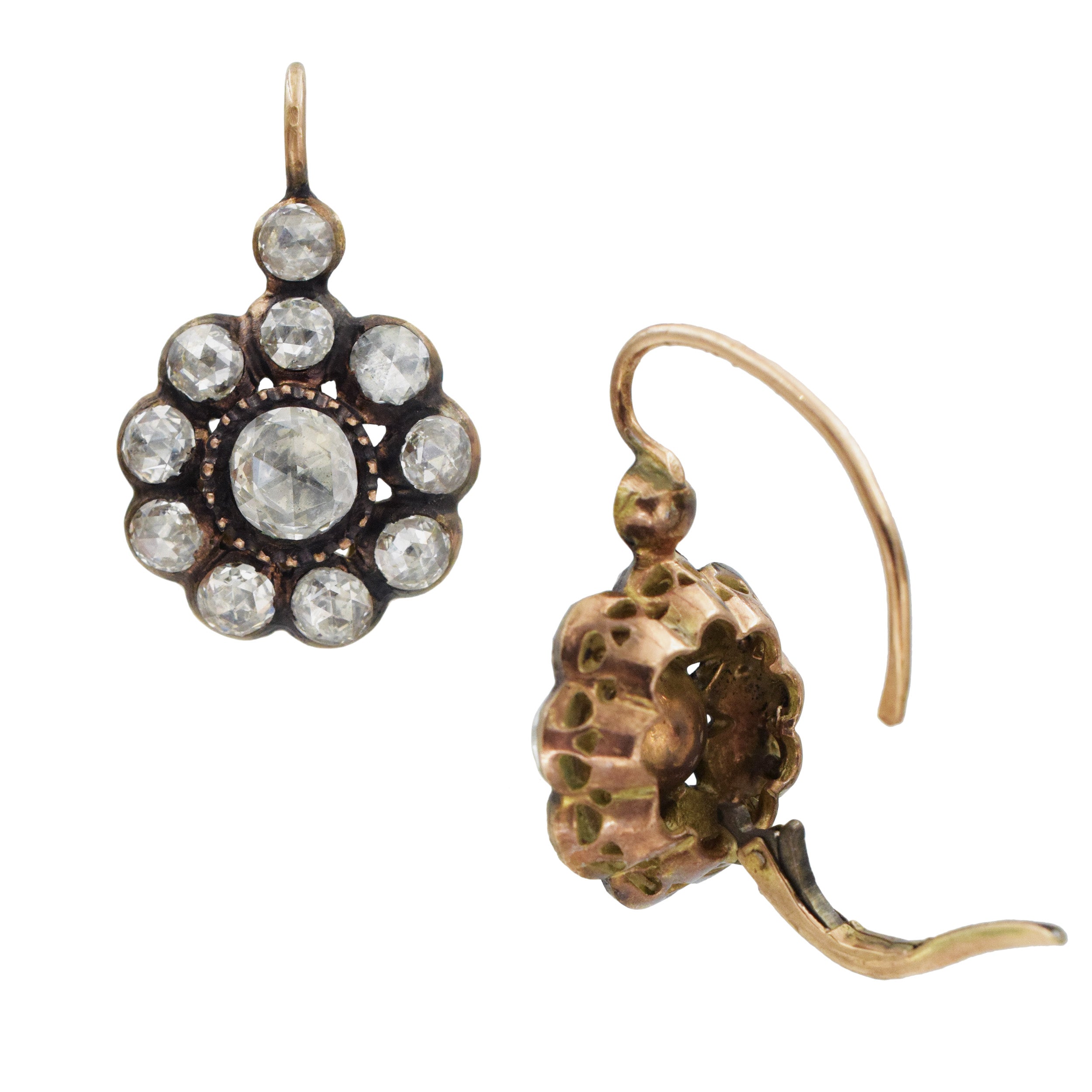 2.5ct diamond floral drop earrings in 14k rose gold.