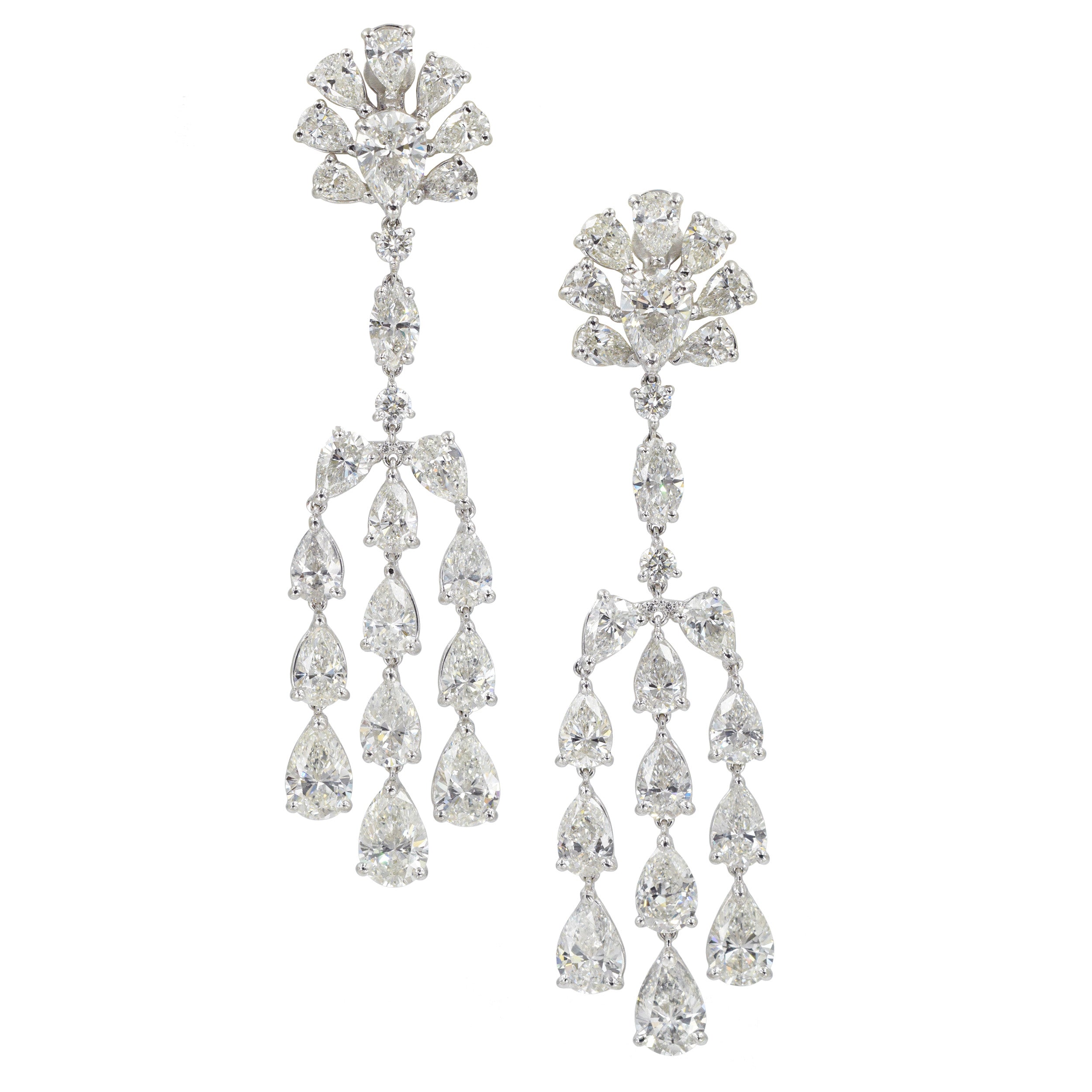 Diamond chandelier earrings in 18k white gold.